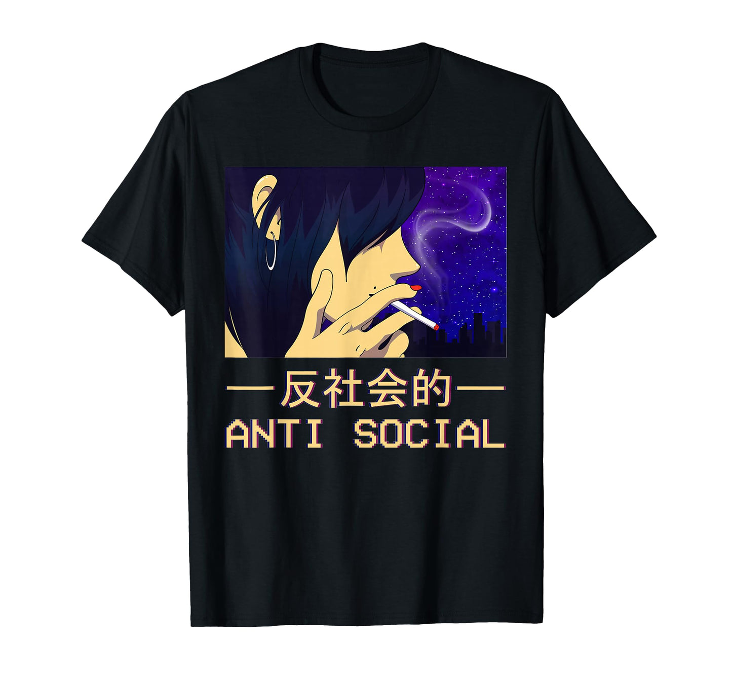 Antisocial Anime Sad Japannese T-Shirt - Trendy Graphic for Adults - T-Shirt, Sweatshirt, Hoodie