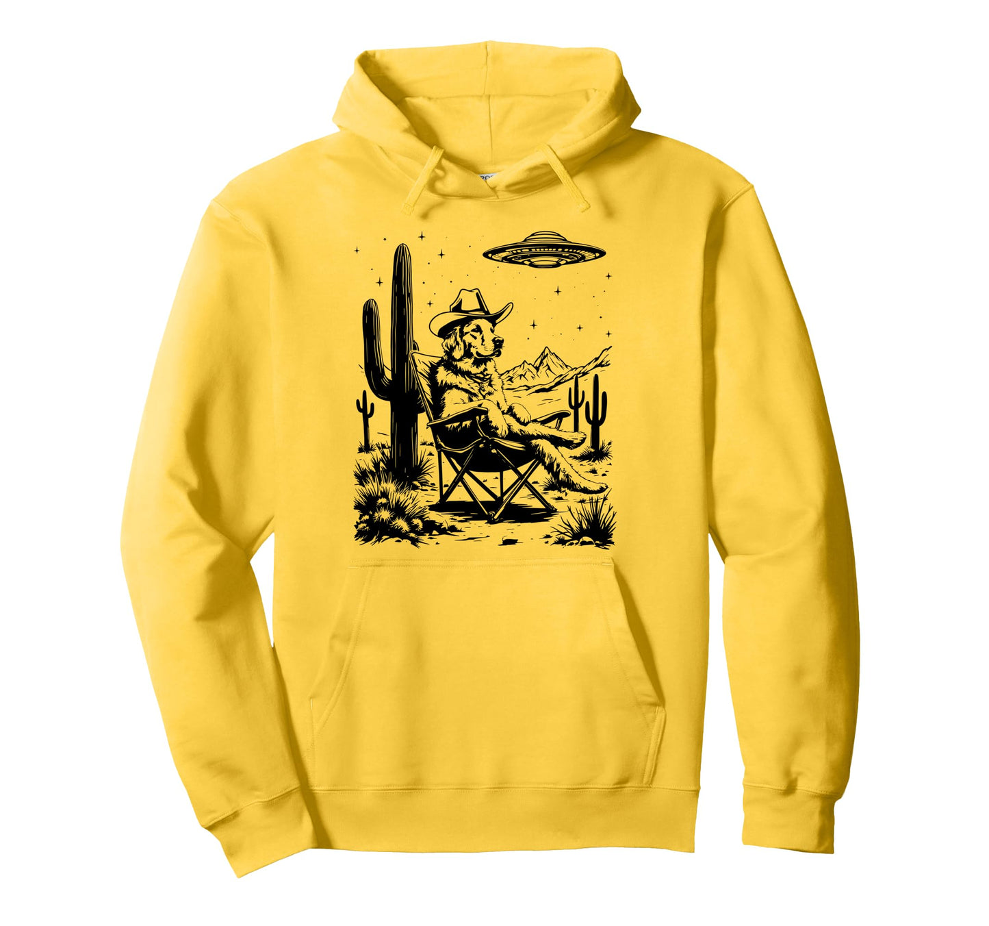 Howdy Golden Retriever Ufo Cowboy Hat Hoodie - Novelty Apparel for Adults - T-Shirt, Sweatshirt, Hoodie