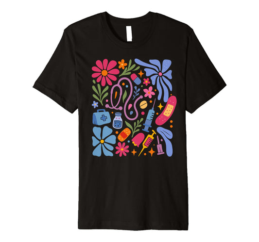 Boho Floral Nurse Doctor Stethoscope Rn T-Shirt - Minimalist Print Unisex - T-Shirt, Sweatshirt, Hoodie