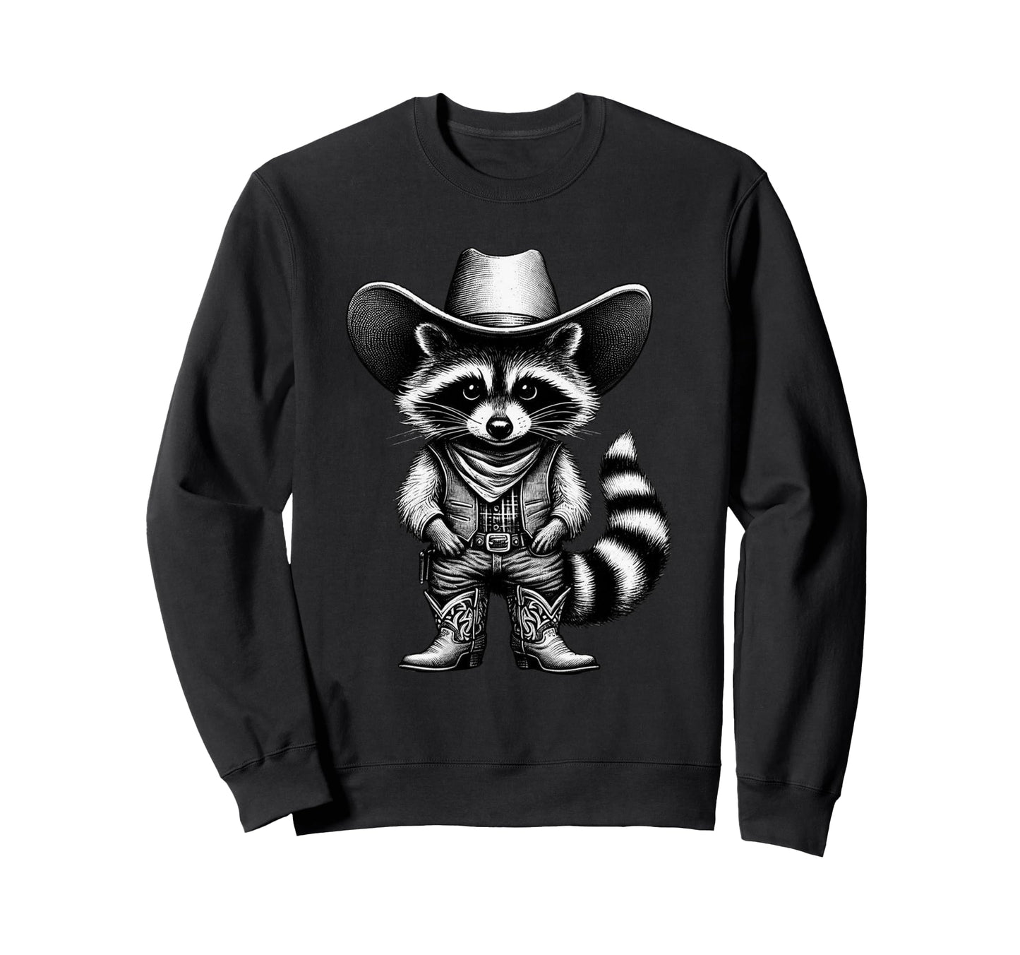 Raccoon Cowboy Western Rodeo Funny Sweatshirt - Minimalist Print Unisex - T-Shirt, Sweatshirt, Hoodie