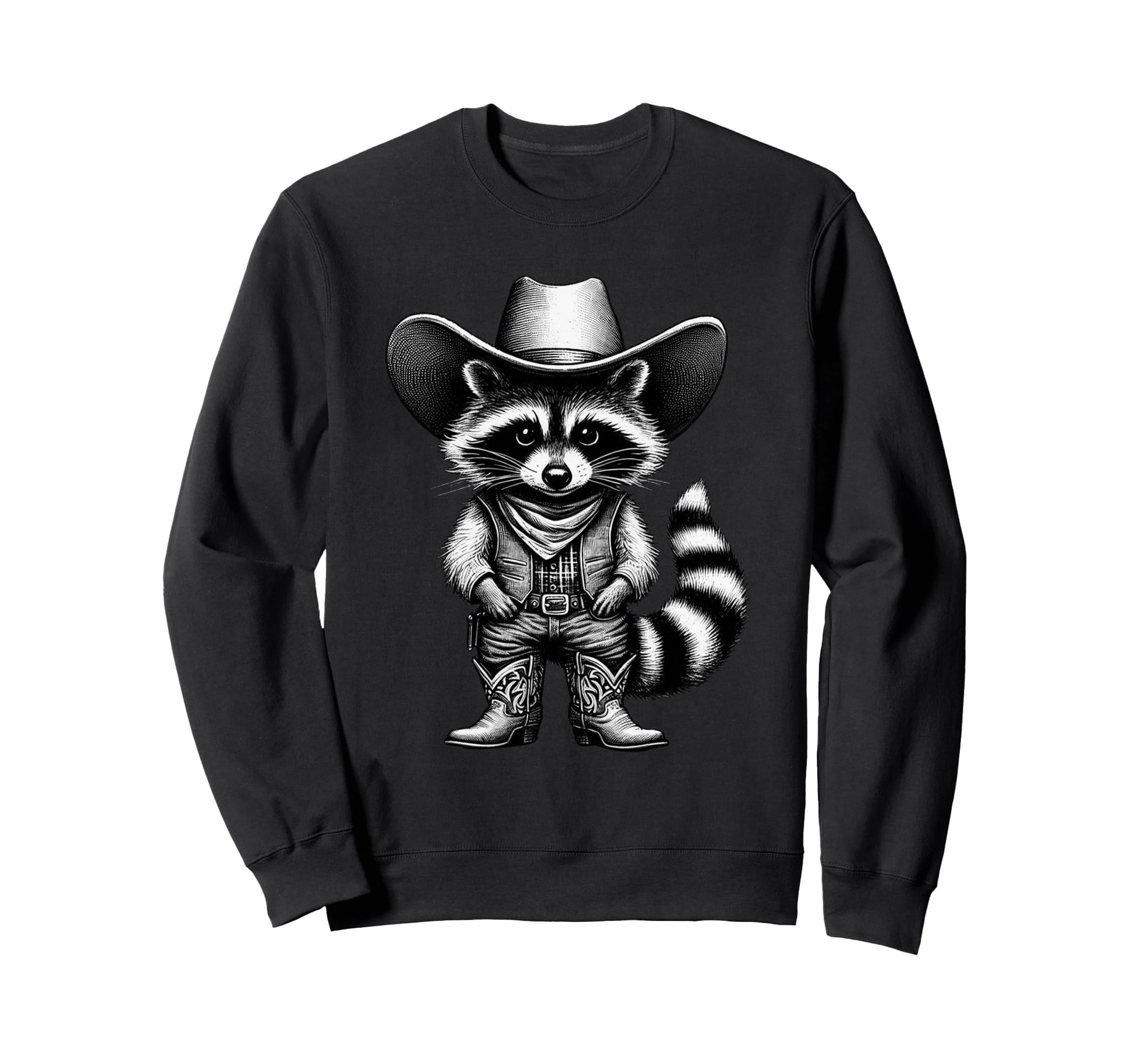 Raccoon Cowboy Western Rodeo Funny Sweatshirt - Minimalist Print Unisex - T-Shirt, Sweatshirt, Hoodie