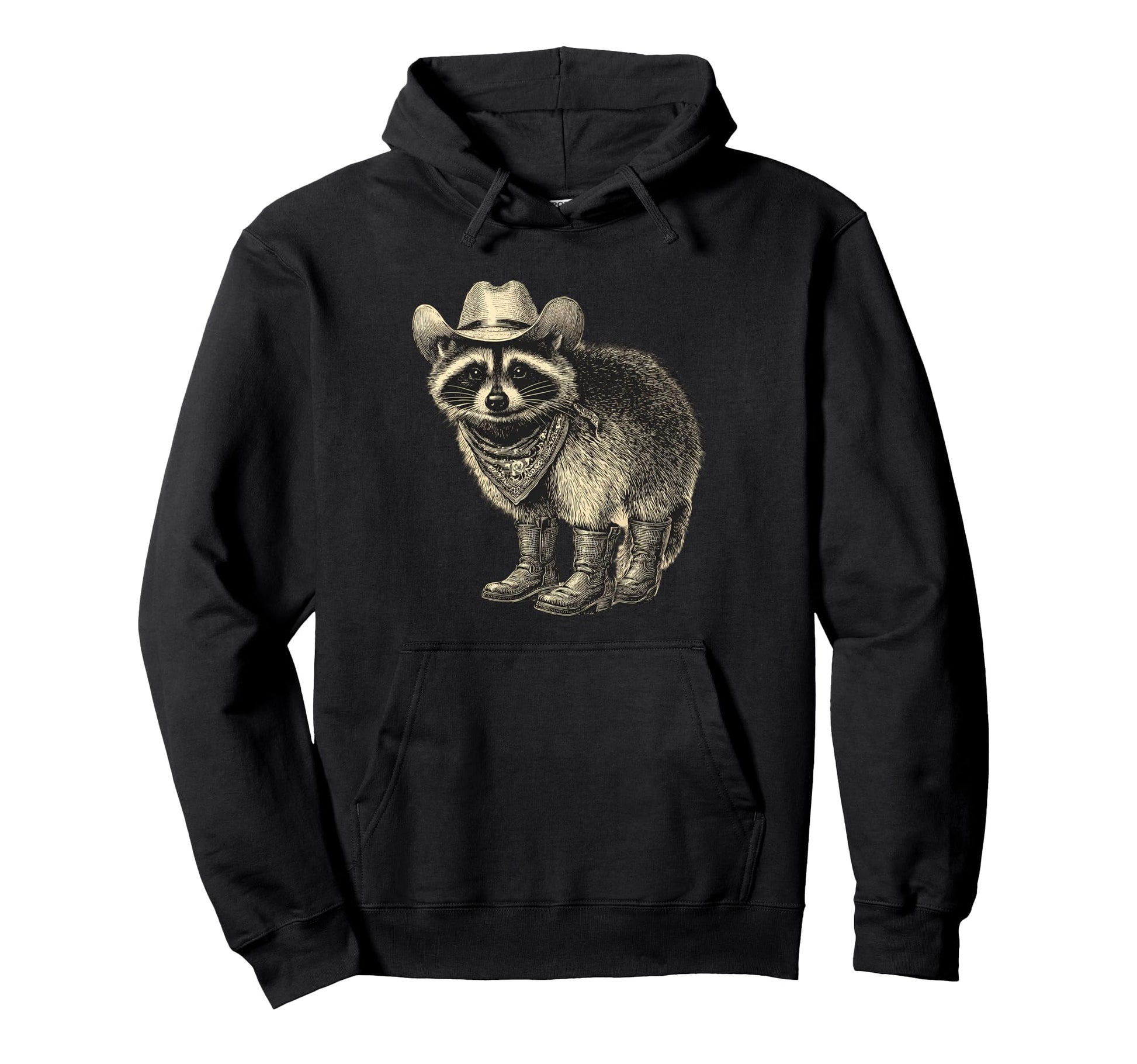 Raccoon Cowboy Trash Panda Cowgirl Hoodie - Minimalist Print Unisex - T-Shirt, Sweatshirt, Hoodie