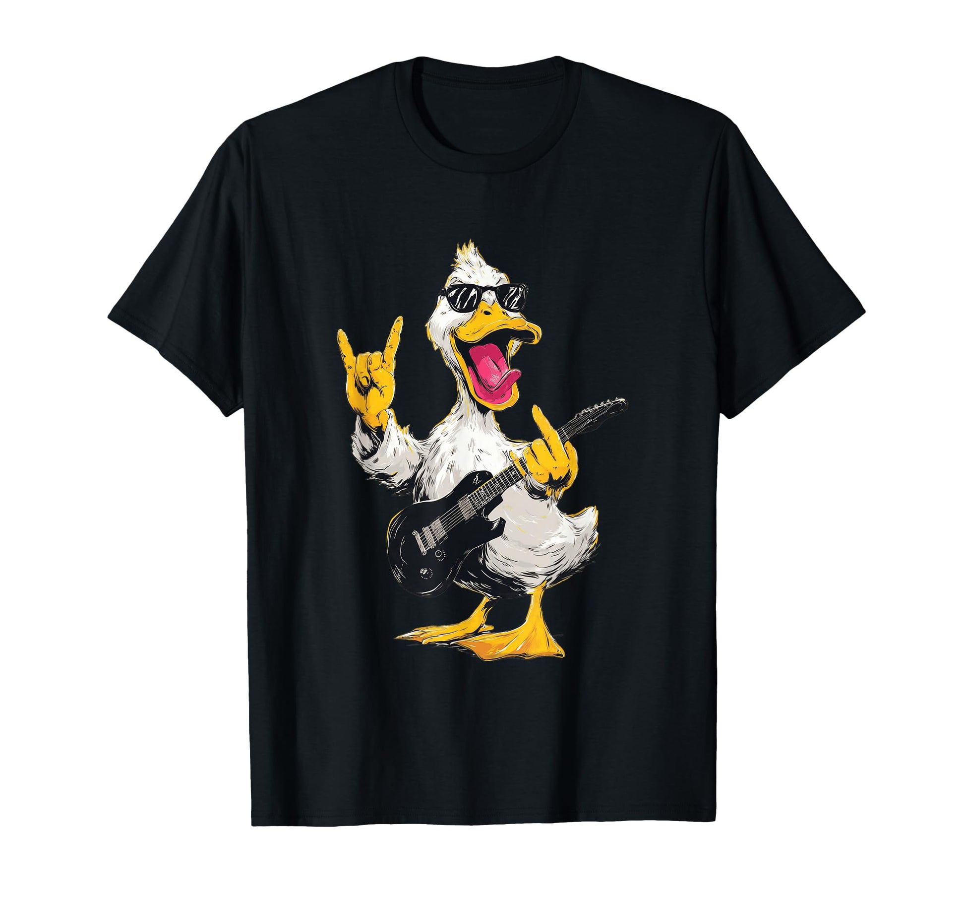 Funny Rock Duck Guitar Player Cartoon T-Shirt - Minimalist Print Unisex - T-Shirt, Sweatshirt, Hoodie