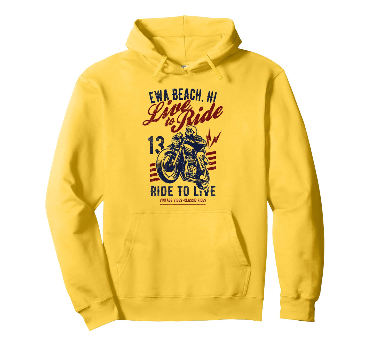 Ewa Beach Hawaii Motorcycle Skull Hoodie - Streetwear Style for Adults - T-Shirt, Sweatshirt, Hoodie