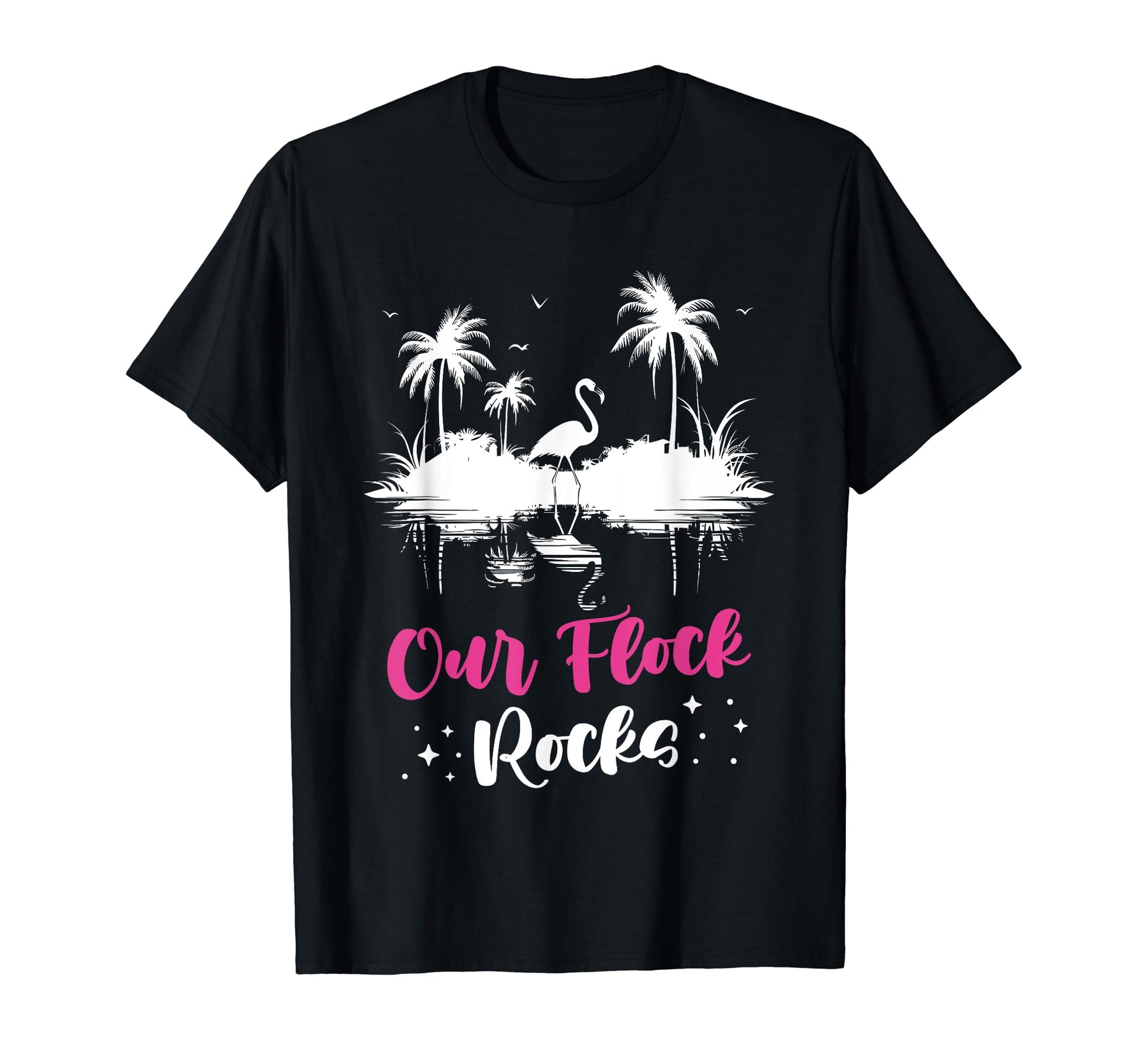 Our Flock Rocks Flamingo Tropical T-Shirt - Aesthetic Graphic Unisex - T-Shirt, Sweatshirt, Hoodie