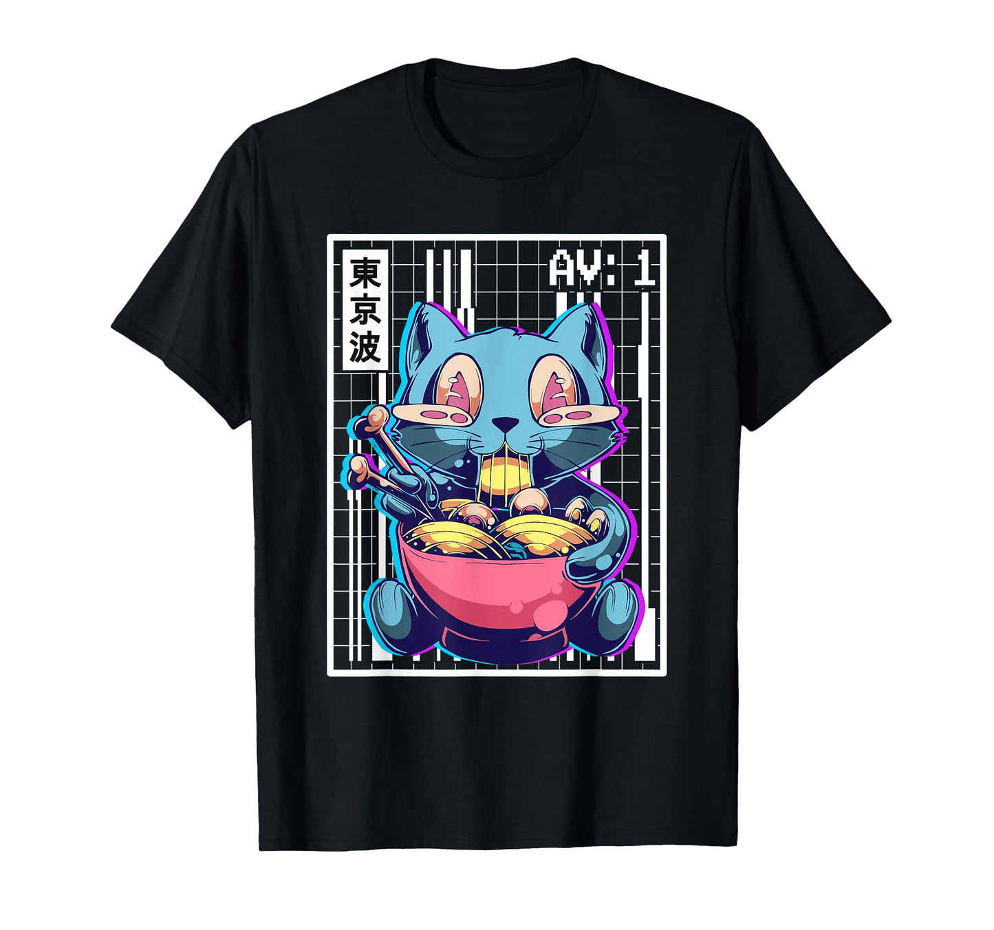 Weirdcore Cat Ramen Grid Vaporwave T-Shirt - Fun Novelty Design Unisex - T-Shirt, Sweatshirt, Hoodie