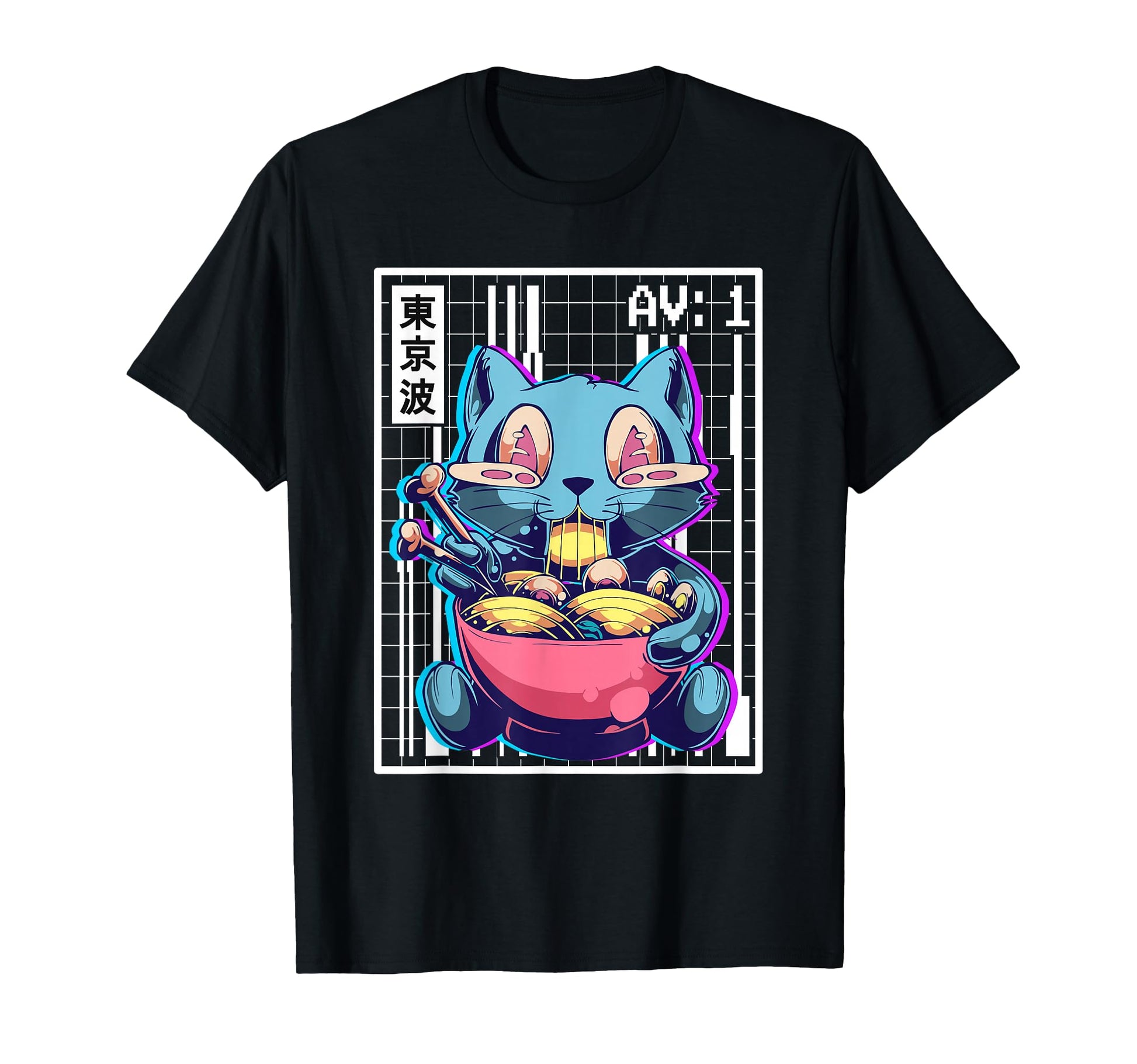 Weirdcore Cat Ramen Grid Vaporwave T-Shirt - Fun Novelty Design Unisex - T-Shirt, Sweatshirt, Hoodie