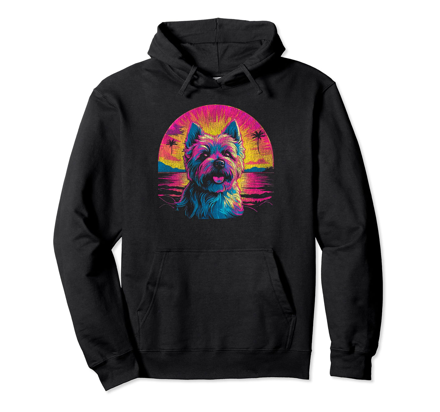 West Highland White Terrier 80S Sunset Hoodie - Casual Everyday Wear Unisex - T-Shirt, Sweatshirt, Hoodie