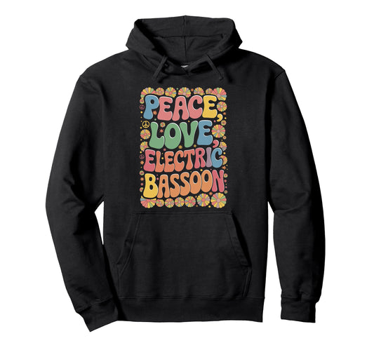 60S 70S Hippie Bassoonist Peace Love Hoodie - Novelty Apparel Men Women - T-Shirt, Sweatshirt, Hoodie