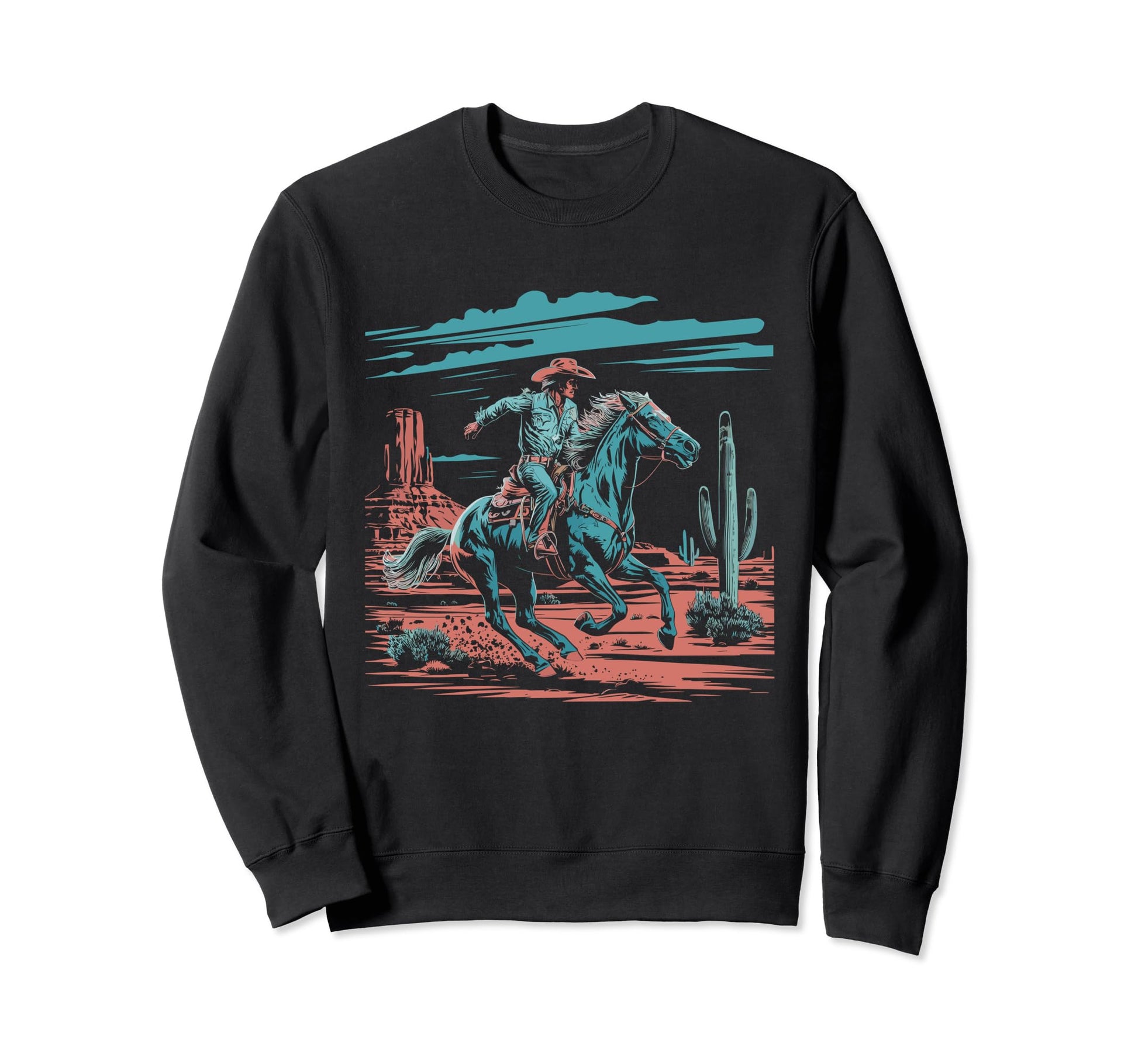 Cowboy Horseback Desert Sweatshirt - Casual Everyday Wear for Adults - T-Shirt, Sweatshirt, Hoodie