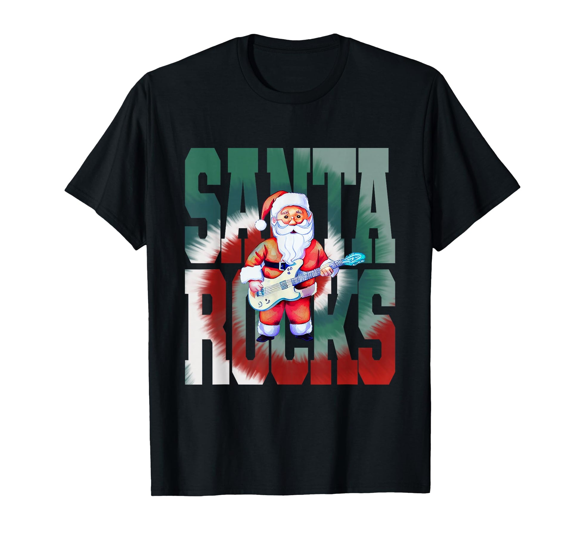 Santa Playing Guitar Santa Rocks Tie Dye T-Shirt - Unique Graphic Men Women - T-Shirt, Sweatshirt, Hoodie