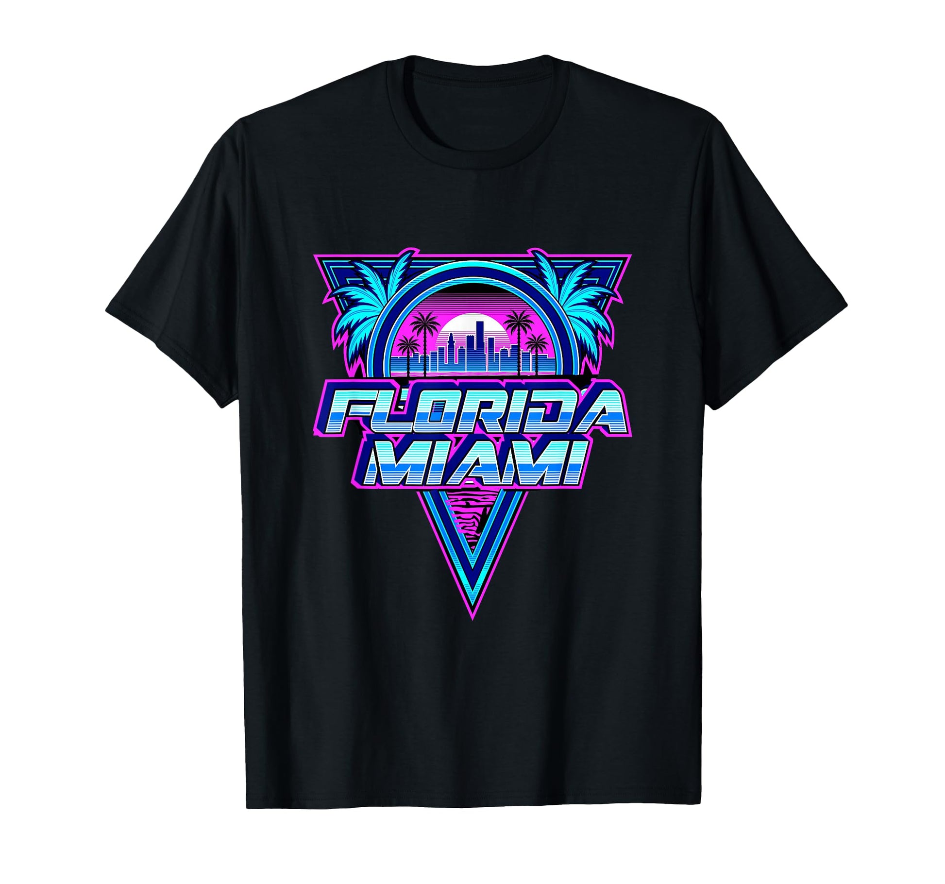 Miami Florida Skyline Vaporwave T-Shirt - Fun Novelty Design for Adults - T-Shirt, Sweatshirt, Hoodie