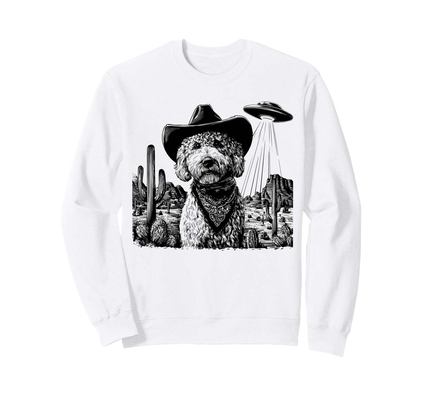 Goldendoodle Ufo Western Cowboy Sweatshirt - Fun Novelty Design for Adults - T-Shirt, Sweatshirt, Hoodie
