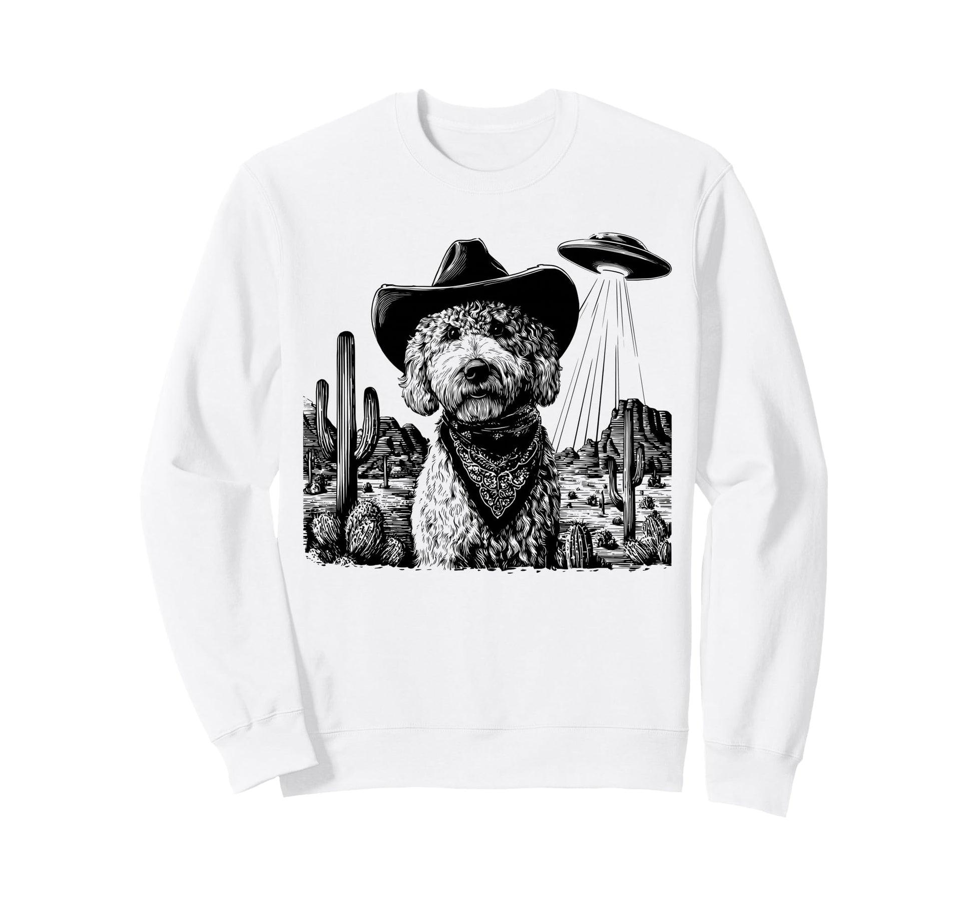 Goldendoodle Ufo Western Cowboy Sweatshirt - Fun Novelty Design for Adults - T-Shirt, Sweatshirt, Hoodie