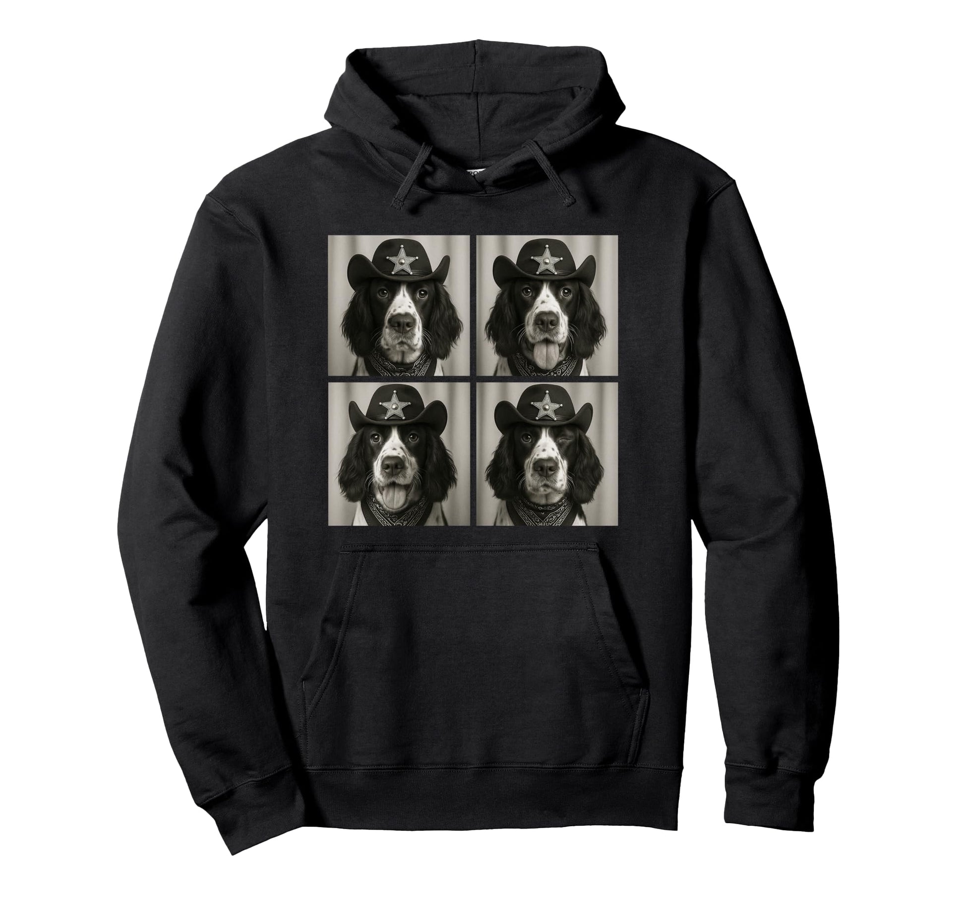 English Spaniel Funny Cowboy Dogs Hoodie - Novelty Apparel for Adults - T-Shirt, Sweatshirt, Hoodie