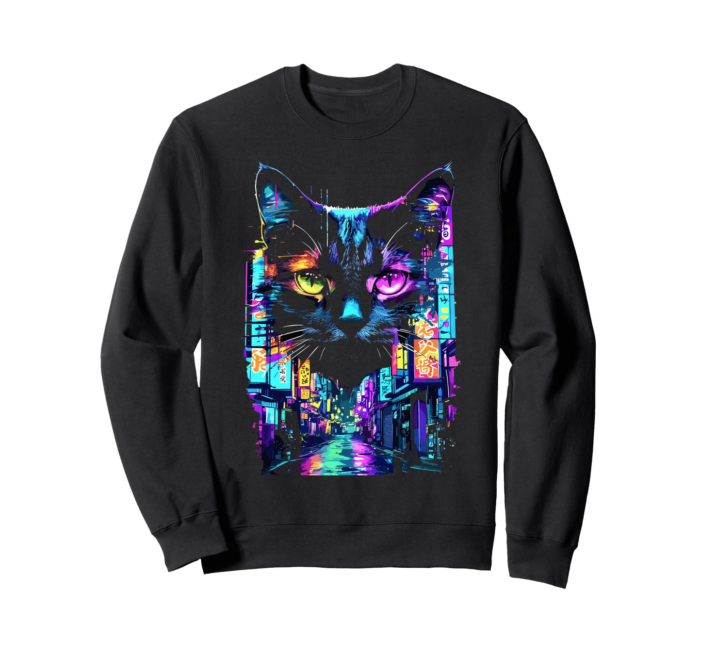 Vaporware Cat Tokyo Street Japanese Sweatshirt - Trendy Graphic for Adults - T-Shirt, Sweatshirt, Hoodie