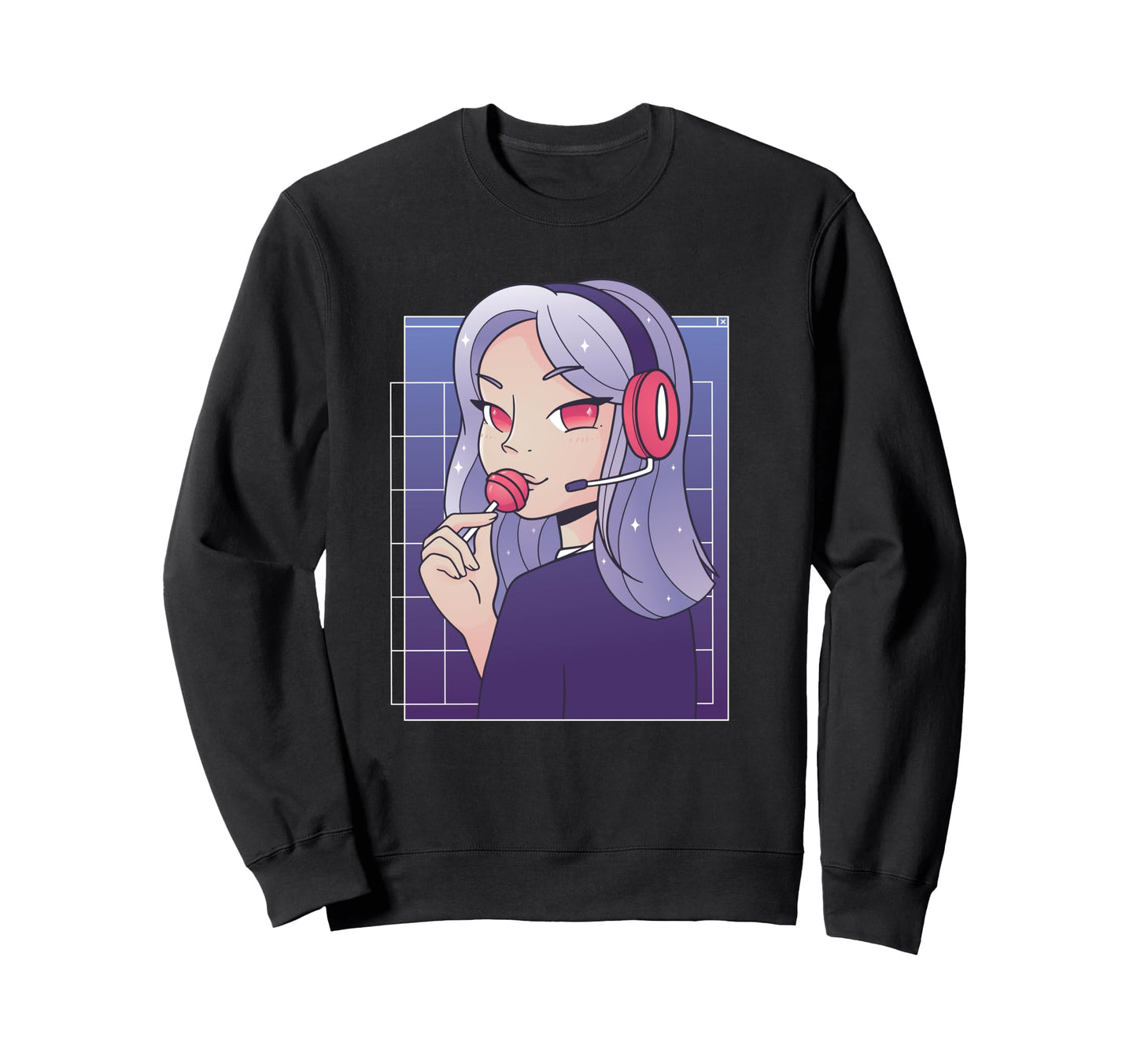 Vaporwave Anime Chick Lollypop Sweatshirt - Custom Art Print Unisex - T-Shirt, Sweatshirt, Hoodie