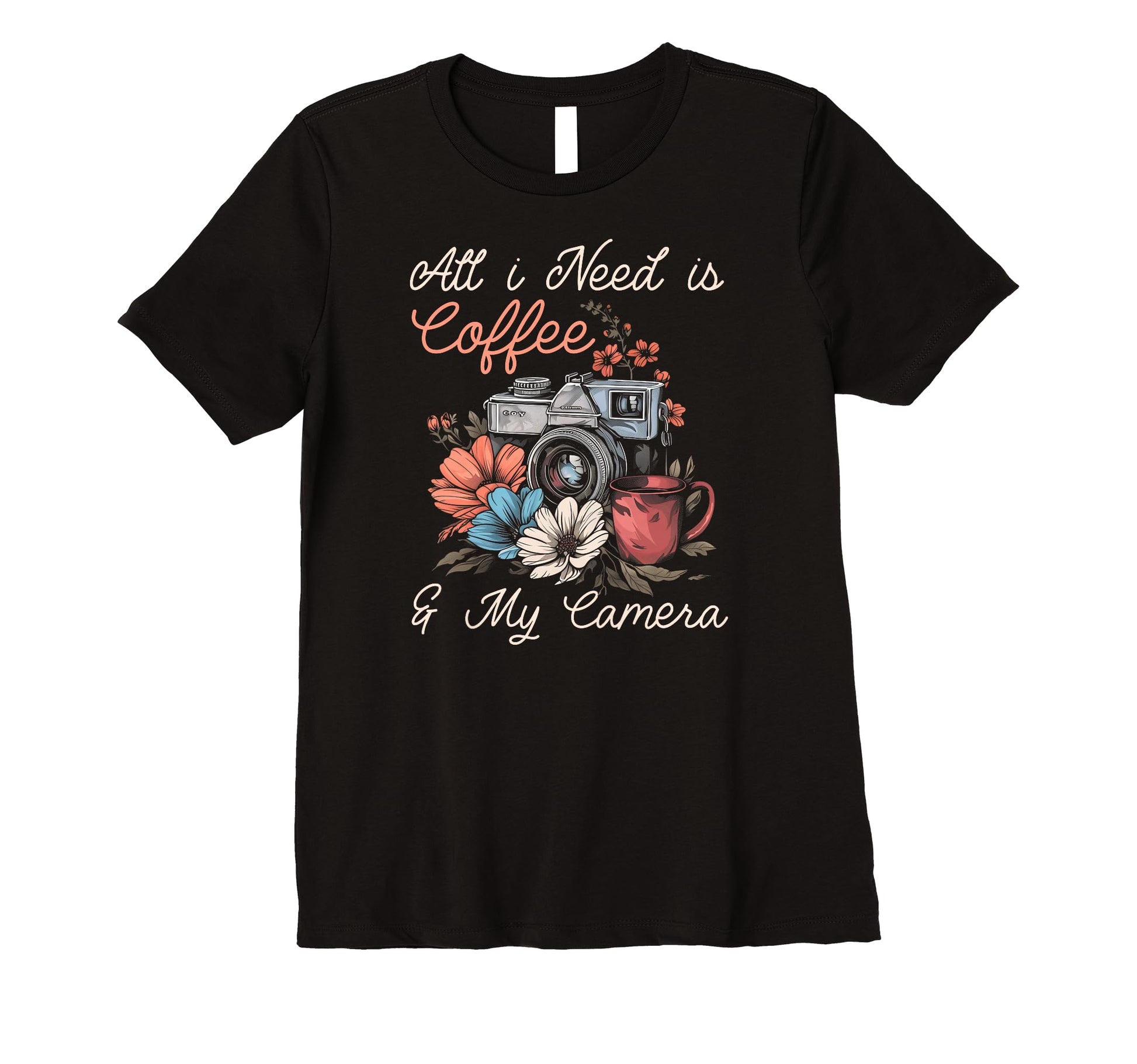 Womens Coffee Camera Photographer T-Shirt - Graphic Print for Adults - T-Shirt, Sweatshirt, Hoodie
