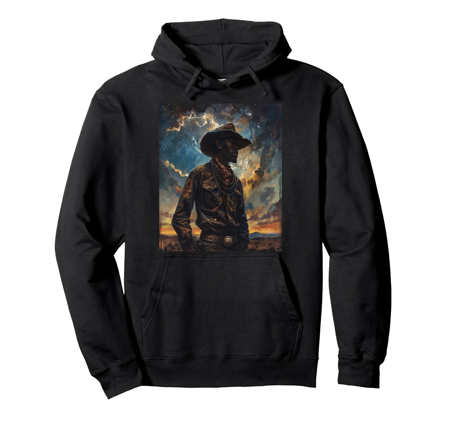 Young Black Western Cowboy Wearing Hoodie - Custom Art Print for Adults - T-Shirt, Sweatshirt, Hoodie