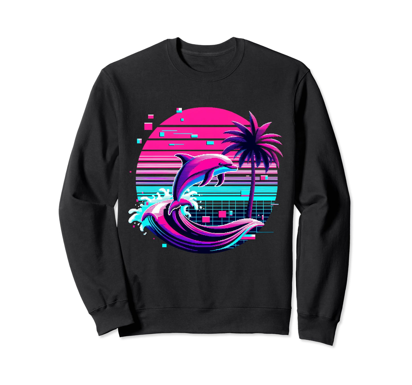 Palm Sunset Dolphin 80S 90S Sweatshirt - Minimalist Print for Adults - T-Shirt, Sweatshirt, Hoodie