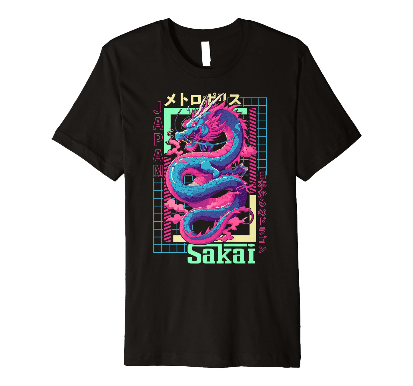 Sakai City Synthwave 80S Dragon Asian T-Shirt - Graphic Print Men Women - T-Shirt, Sweatshirt, Hoodie