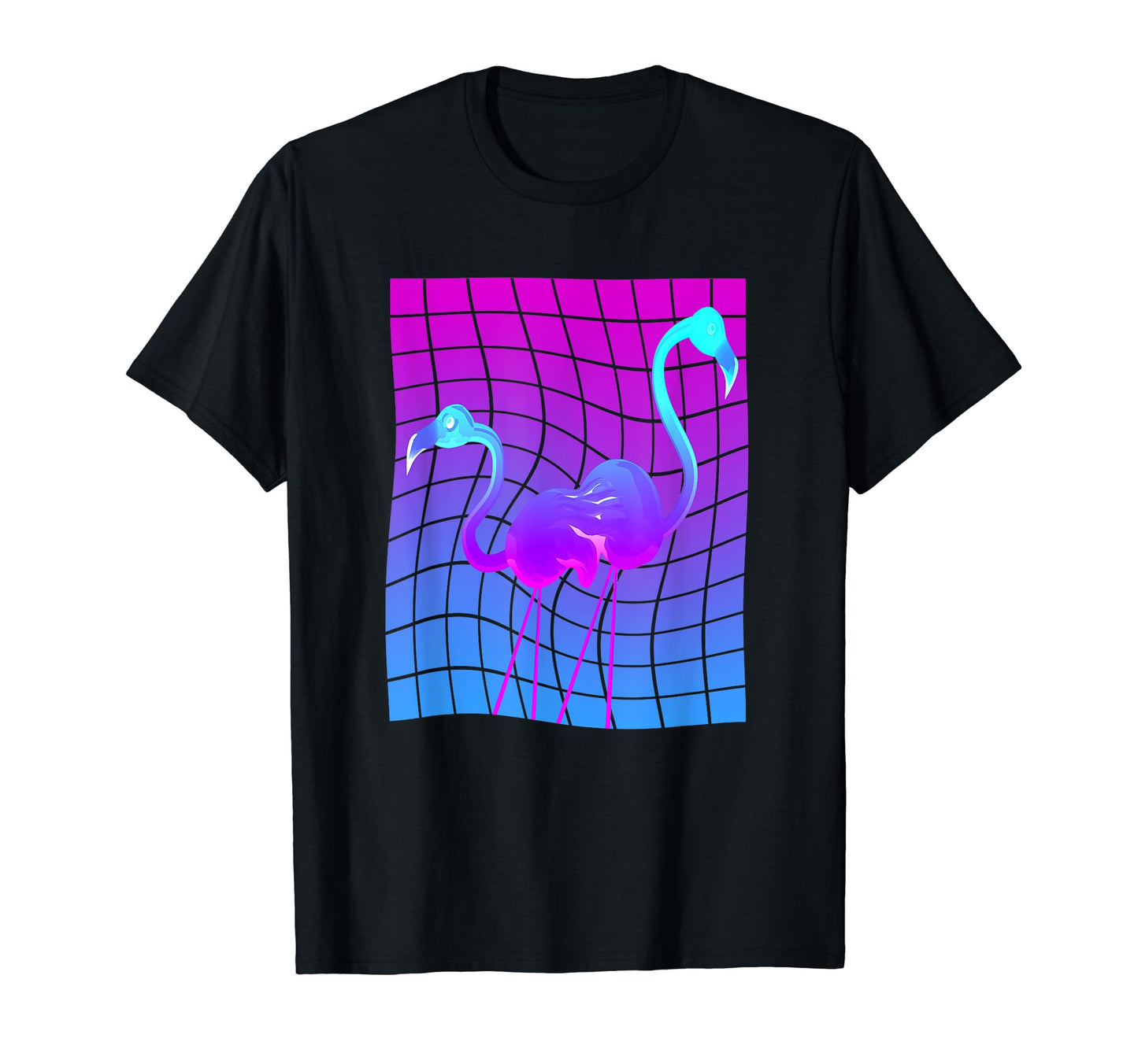 Flamingos Twisted Grid Vaporwave T-Shirt - Trendy Graphic Men Women - T-Shirt, Sweatshirt, Hoodie