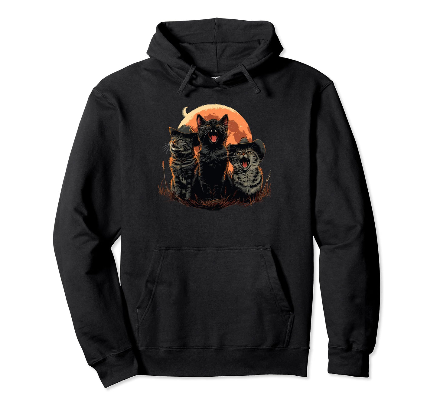Cat Howling Moon Cowboy Funny Hoodie - Custom Art Print Men Women - T-Shirt, Sweatshirt, Hoodie
