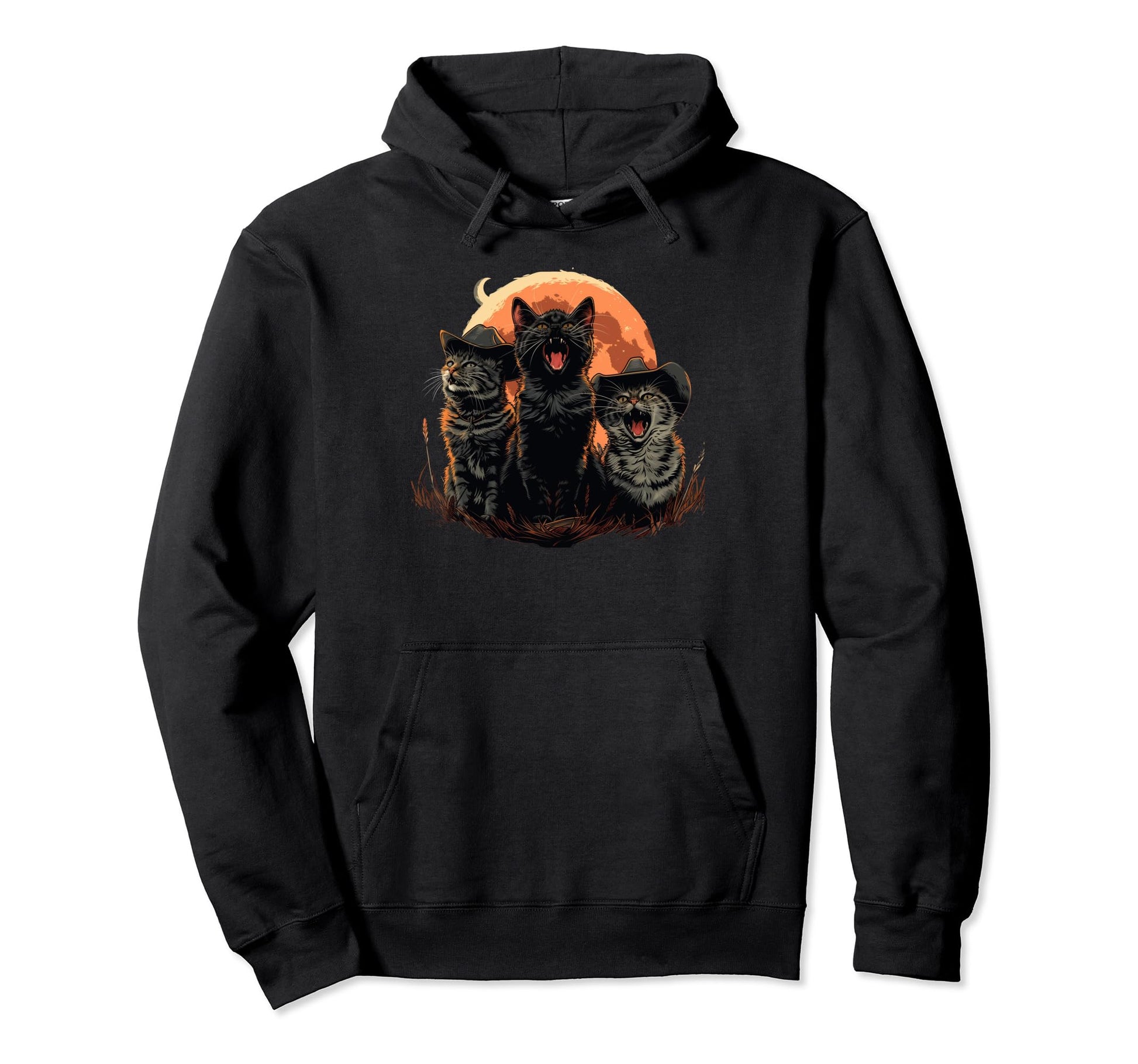 Cat Howling Moon Cowboy Funny Hoodie - Custom Art Print Men Women - T-Shirt, Sweatshirt, Hoodie