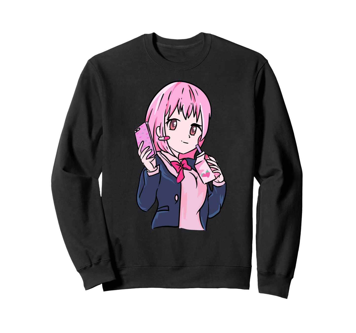 Anime Otaku Strawberry Milkshake Sweatshirt - Aesthetic Graphic for Adults - T-Shirt, Sweatshirt, Hoodie