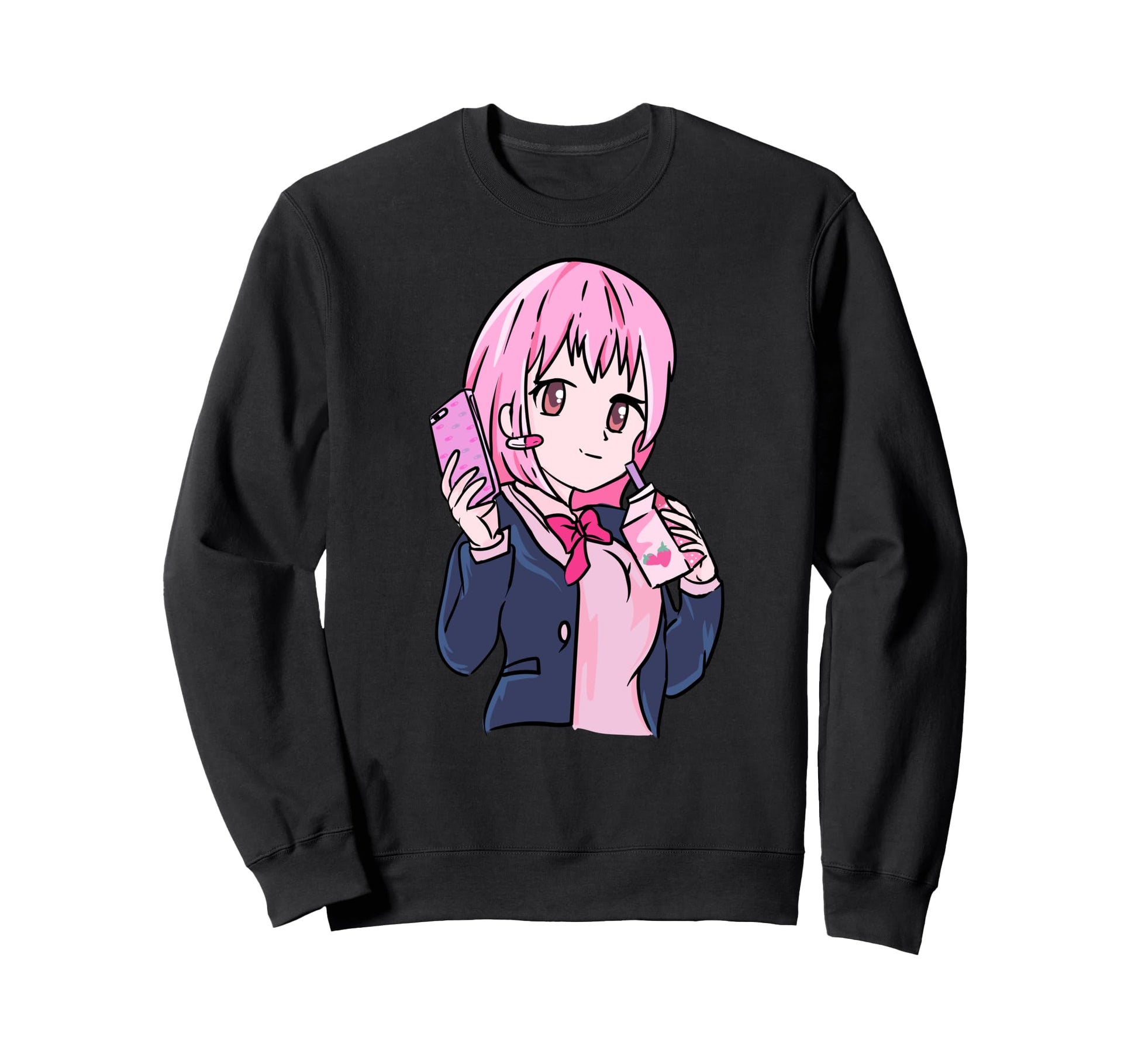 Anime Otaku Strawberry Milkshake Sweatshirt - Aesthetic Graphic for Adults - T-Shirt, Sweatshirt, Hoodie