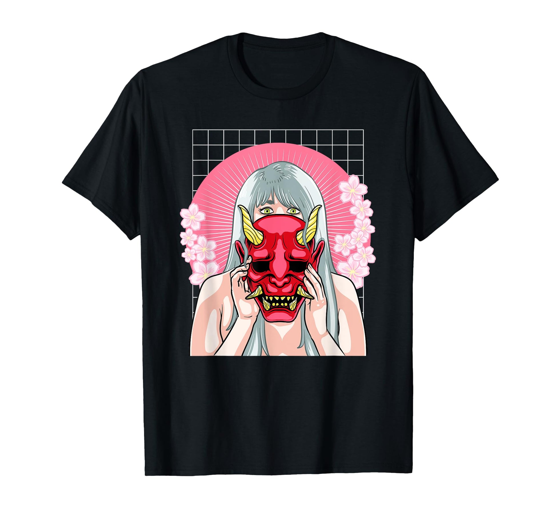 Hannya Mask Vaporwave Japanese Aesthetic T-Shirt - Custom Art Print Unisex - T-Shirt, Sweatshirt, Hoodie