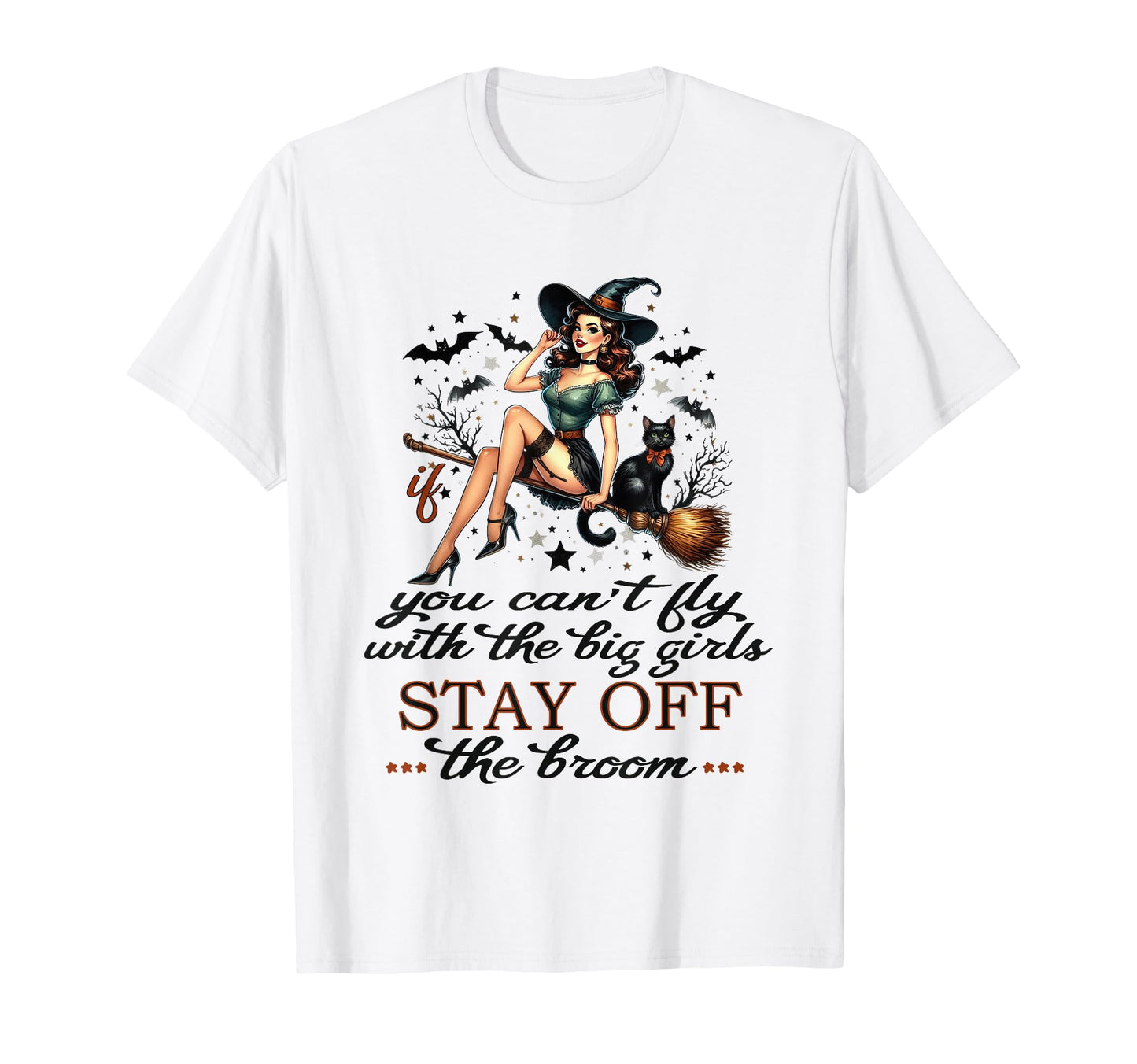 Halloween Witch Funny Fly Big Pin T-Shirt - Fun Novelty Design Men Women - T-Shirt, Sweatshirt, Hoodie