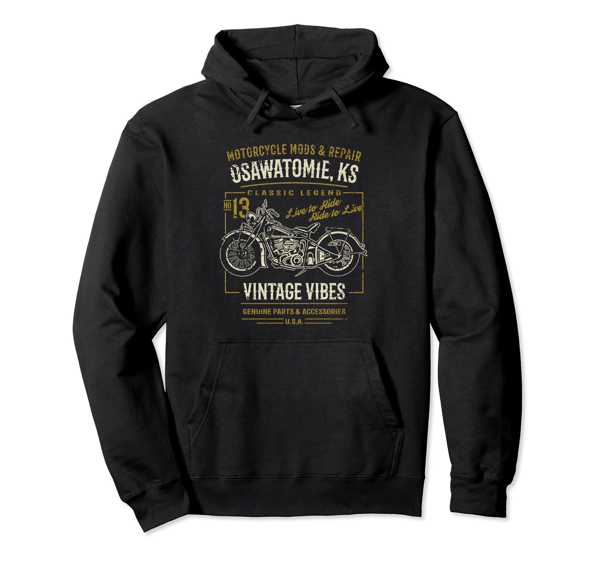 Osawatomie Ks Usa Motorcycle Distressed Hoodie - Custom Art Print Unisex - T-Shirt, Sweatshirt, Hoodie
