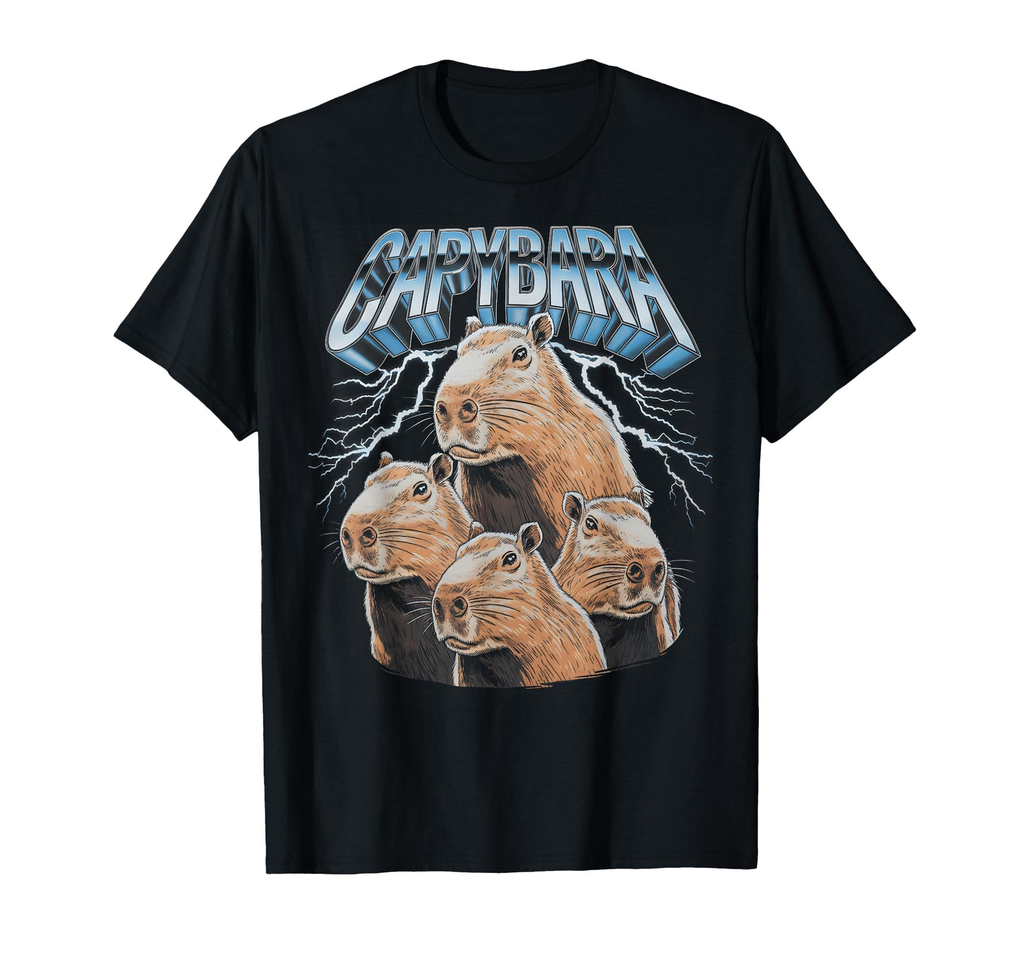 Funny Capybara Heavy Metal Thunder T-Shirt - Streetwear Style for Adults - T-Shirt, Sweatshirt, Hoodie