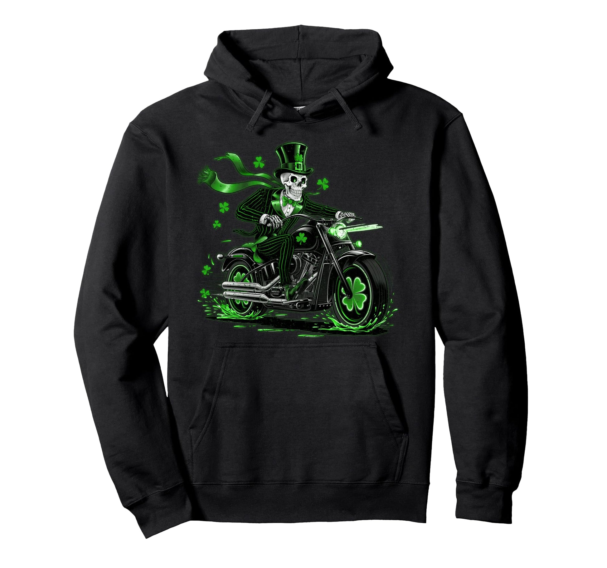Motorcycle St Patricks Day Green Lucky Hoodie - Unique Graphic Men Women - T-Shirt, Sweatshirt, Hoodie