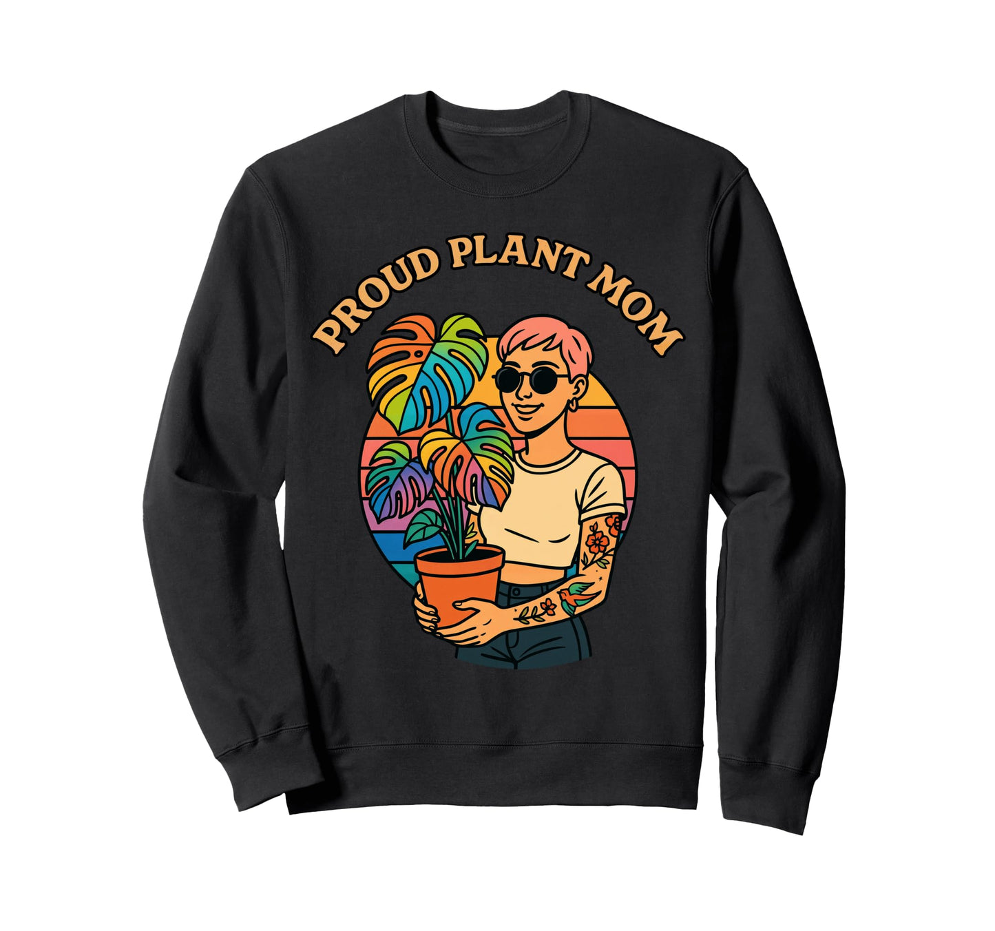 Proud Plant Mom Rainbow Monstera Lover Sweatshirt - Graphic Print Unisex - T-Shirt, Sweatshirt, Hoodie