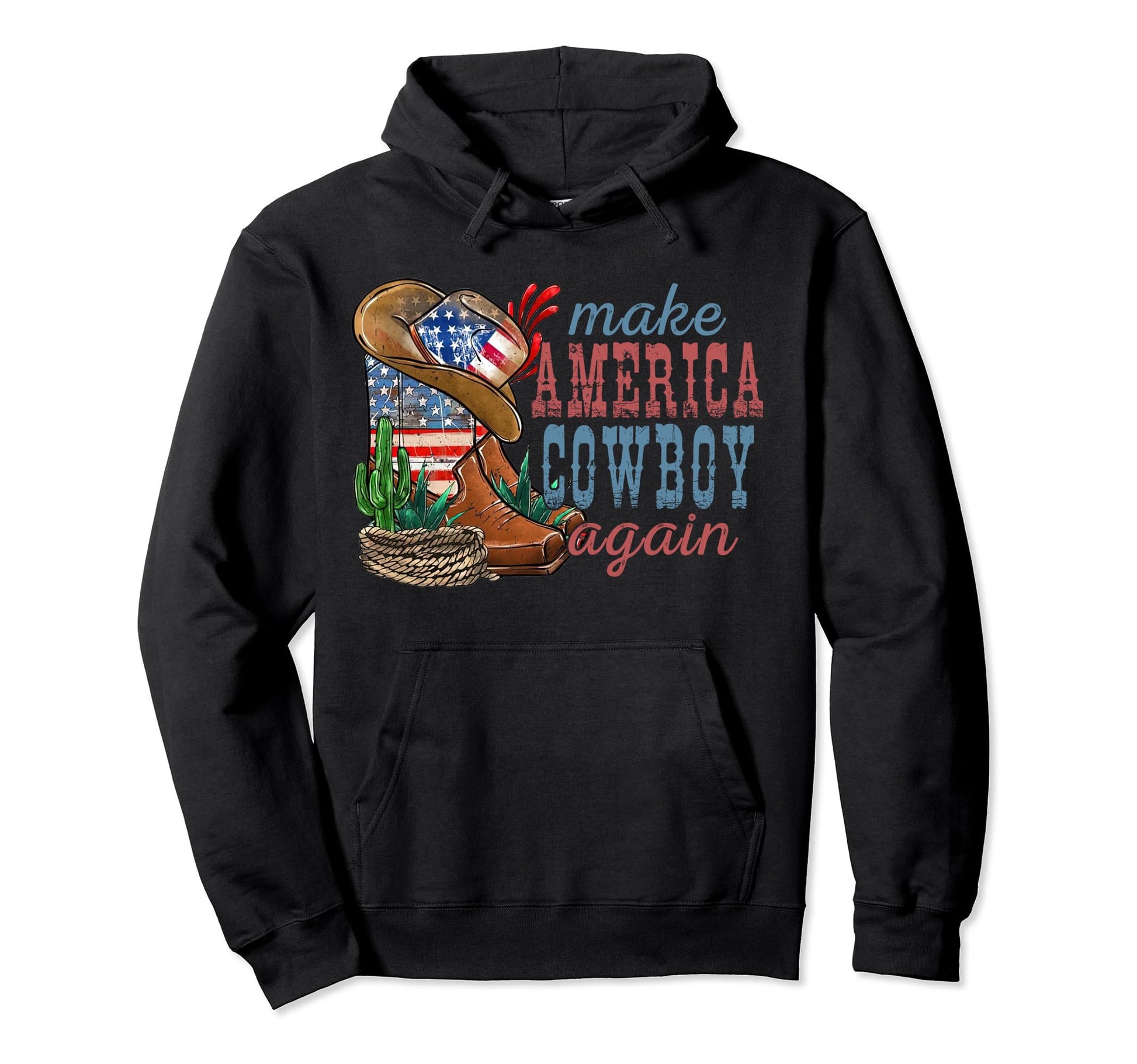 4Th July Usa Flag Make America Cowboy Hoodie - Graphic Print for Adults - T-Shirt, Sweatshirt, Hoodie