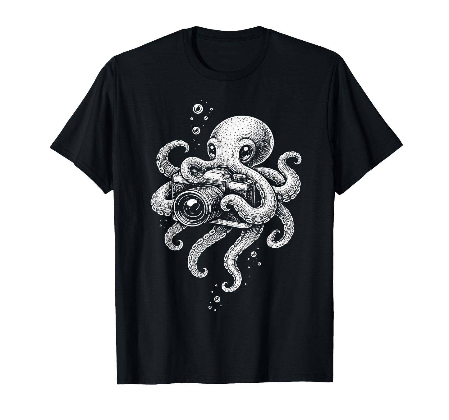 Camera Octopus Photographer Art T-Shirt - Minimalist Print Men Women - T-Shirt, Sweatshirt, Hoodie