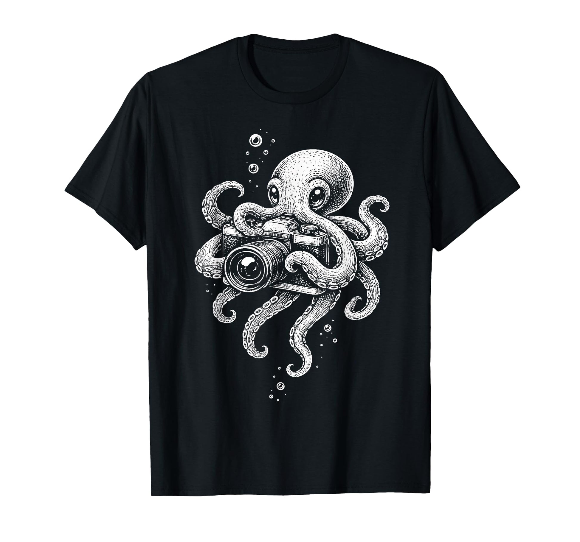 Camera Octopus Photographer Art T-Shirt - Minimalist Print Men Women - T-Shirt, Sweatshirt, Hoodie
