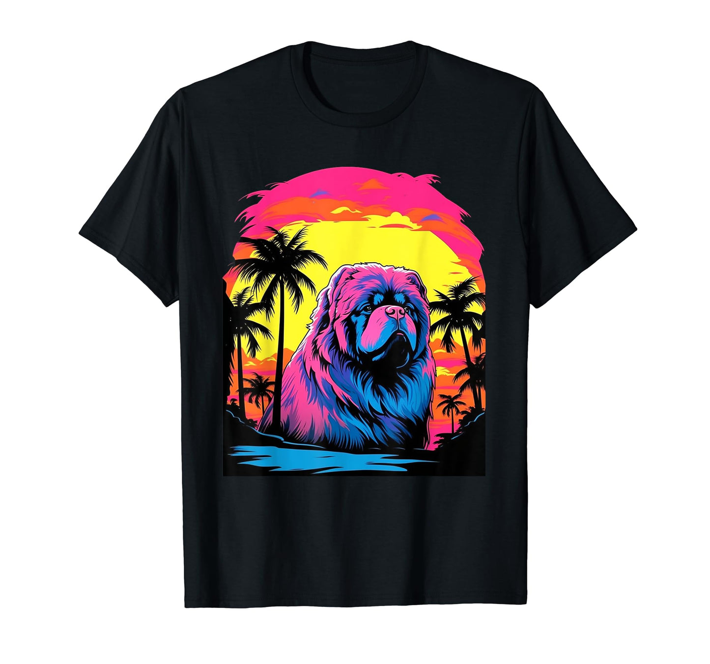 Chow Chow 80S Synthwave Sunset T-Shirt - Casual Everyday Wear Unisex - T-Shirt, Sweatshirt, Hoodie