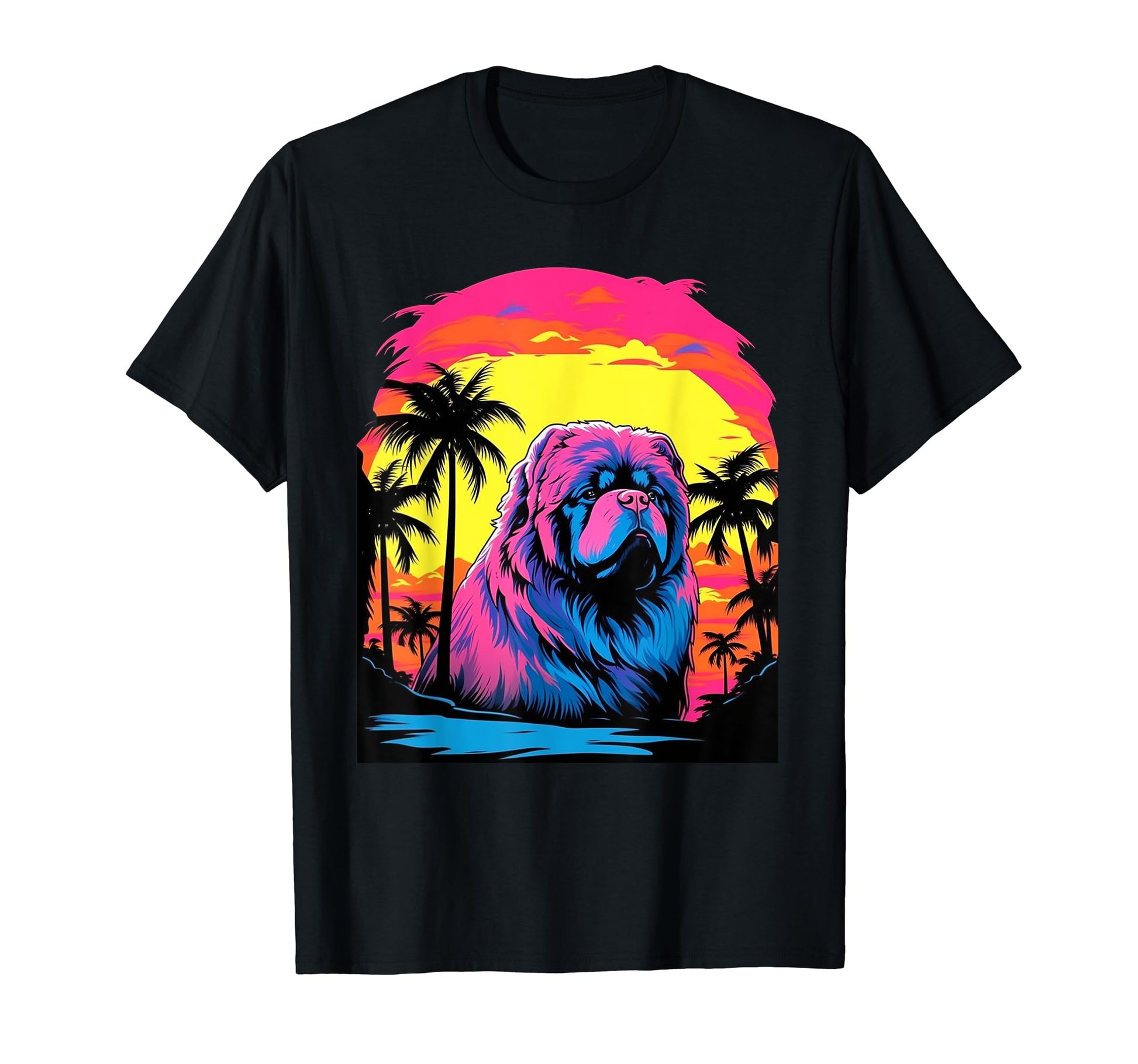 Chow Chow 80S Synthwave Sunset T-Shirt - Casual Everyday Wear Unisex - T-Shirt, Sweatshirt, Hoodie