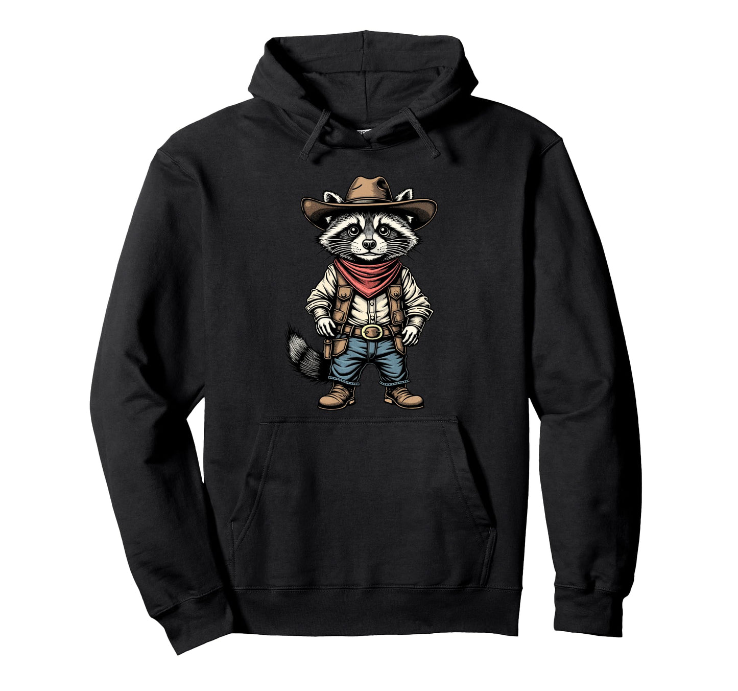 Funny Western Raccoon Wearing Cowboy Hat Hoodie - Custom Art Print Unisex - T-Shirt, Sweatshirt, Hoodie