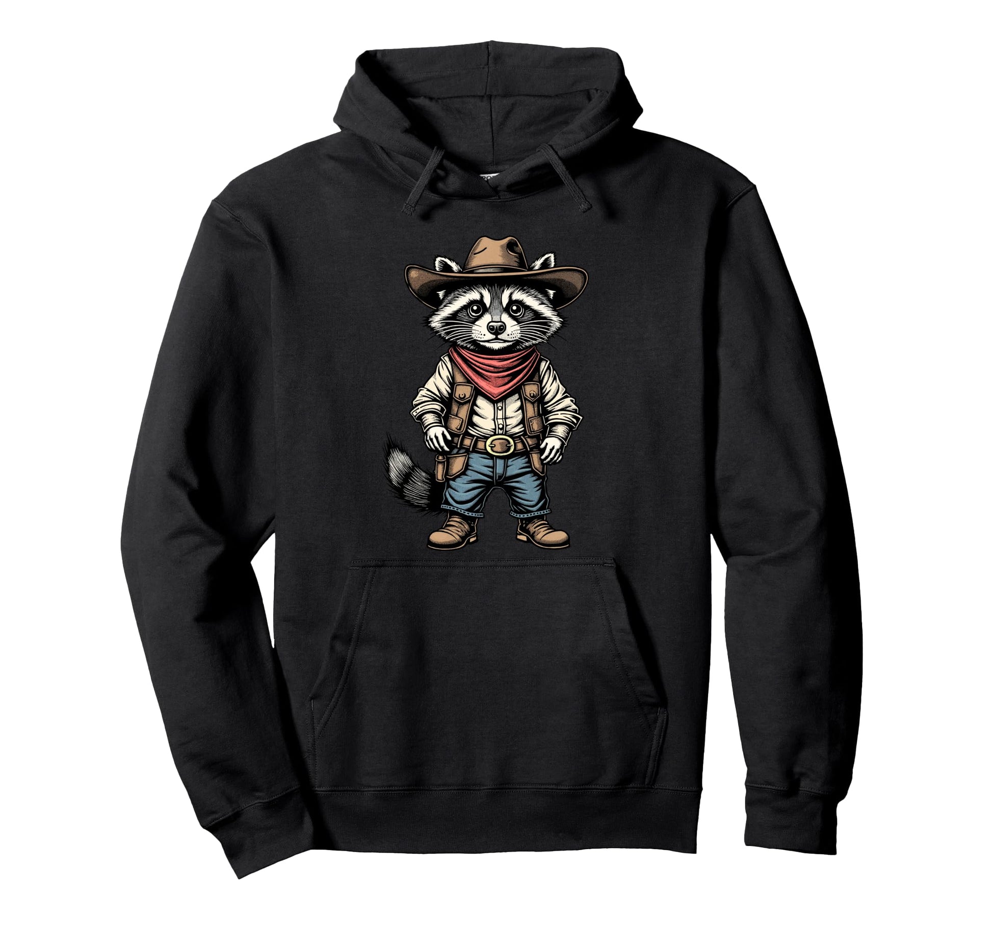 Funny Western Raccoon Wearing Cowboy Hat Hoodie - Custom Art Print Unisex - T-Shirt, Sweatshirt, Hoodie