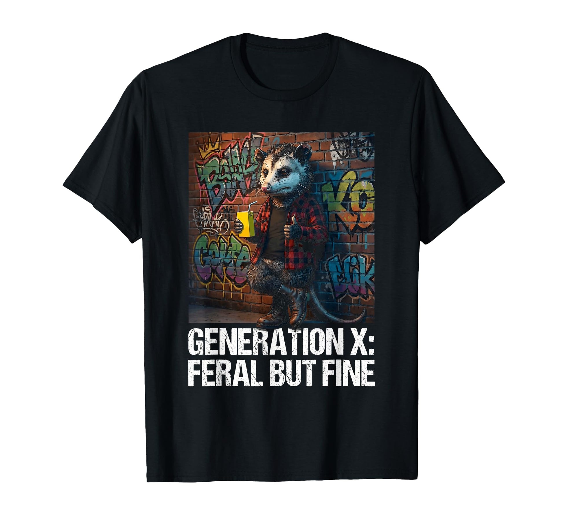 Generation X Feral But Fine Possum T-Shirt - Fun Novelty Design for Adults - T-Shirt, Sweatshirt, Hoodie