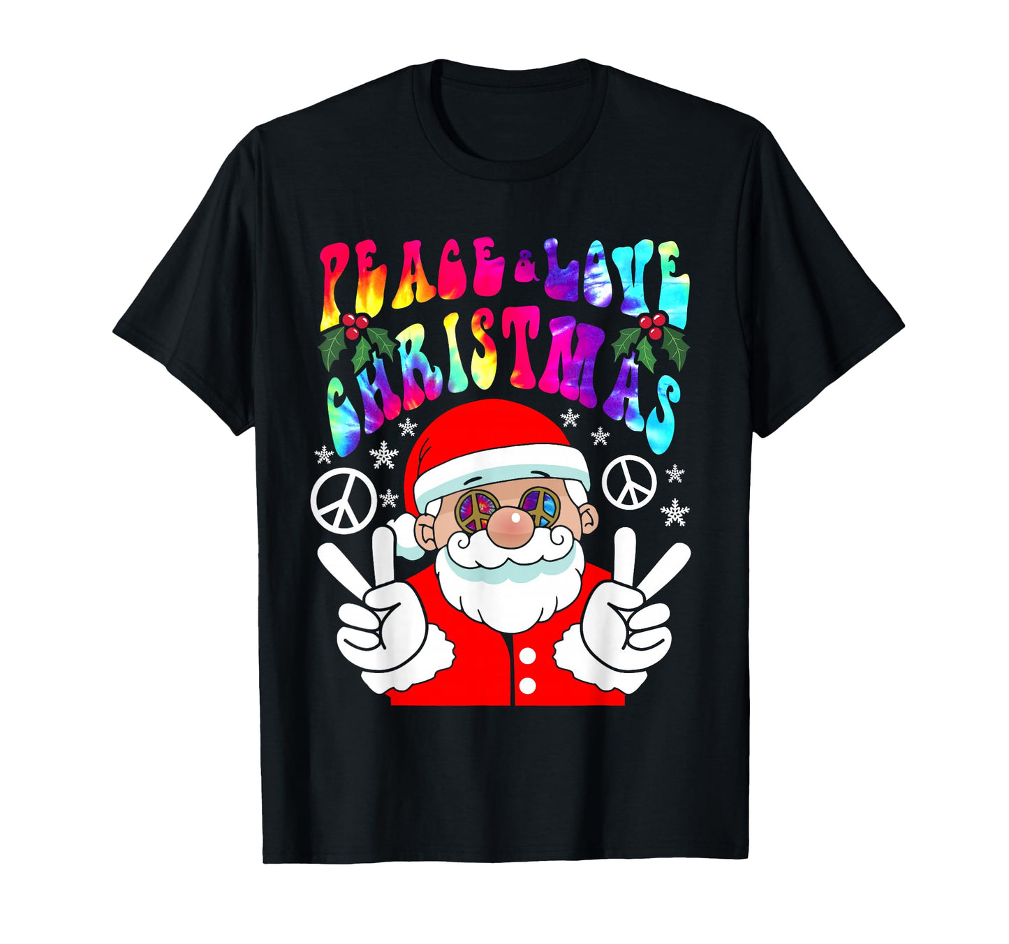Hippie Santa Peace Love Rainbow Groovy T-Shirt - Minimalist Print Men Women - T-Shirt, Sweatshirt, Hoodie