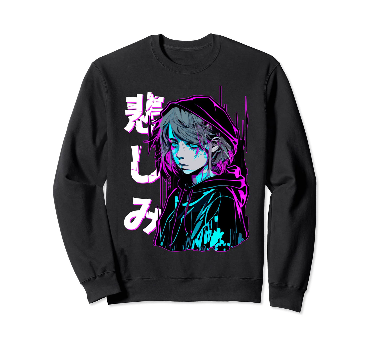 Sad Emo Anime Japanese Aesthetic Sweatshirt - Unique Graphic Unisex - T-Shirt, Sweatshirt, Hoodie
