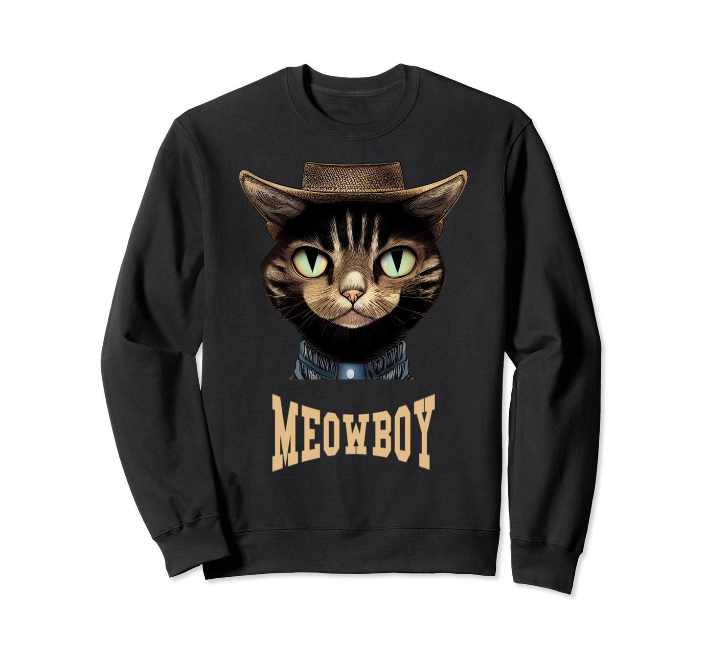 Meowboy Funny Cat Cowboy Hat Joke Sweatshirt - Graphic Print for Adults - T-Shirt, Sweatshirt, Hoodie