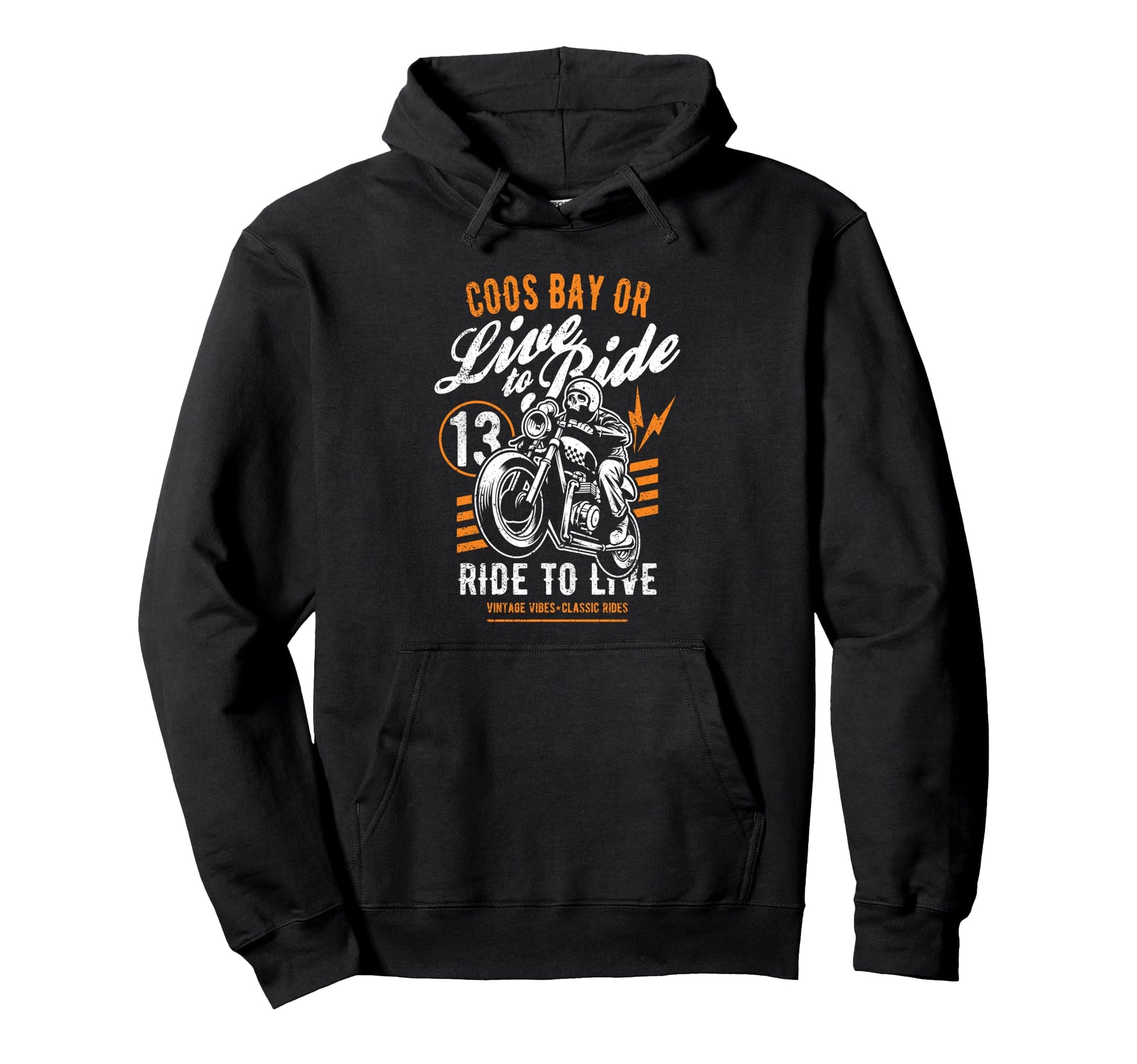 Coos Bay Oregon Motorcycle Rider Skull Hoodie - Graphic Print for Adults - T-Shirt, Sweatshirt, Hoodie