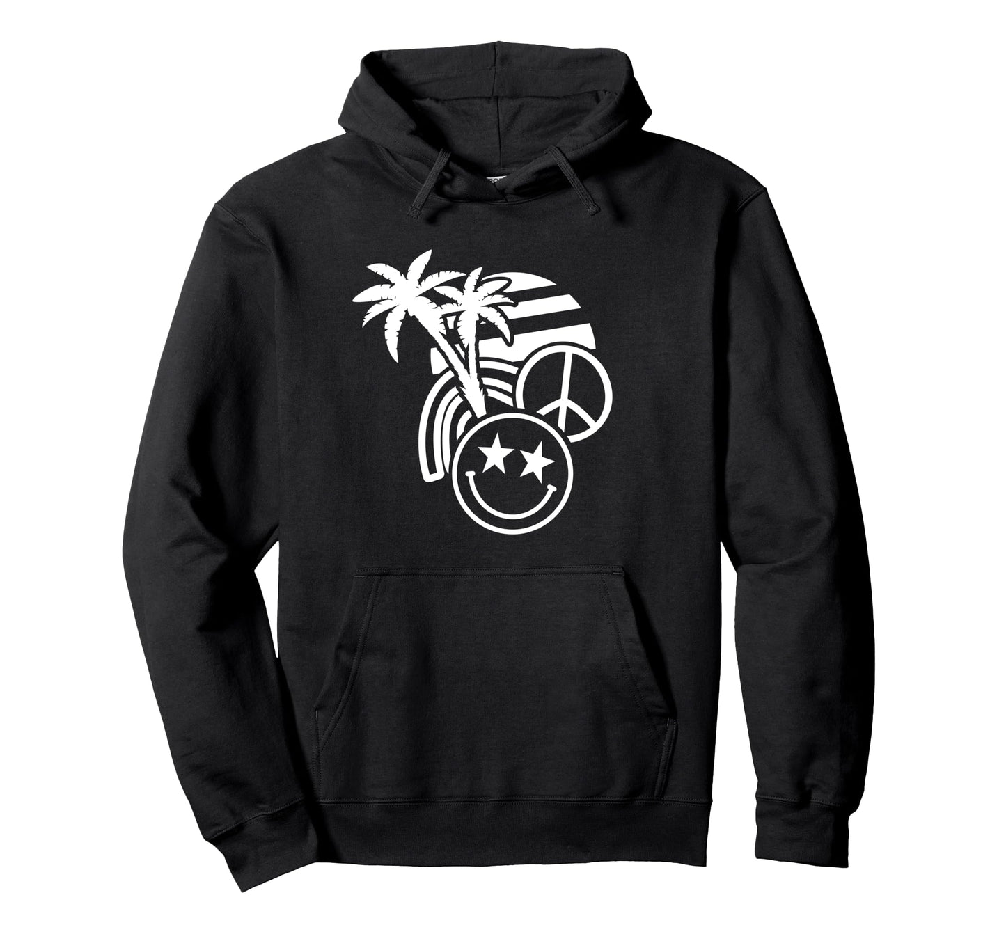 Palm Trees Peace Sign Rainbow Star Hoodie - Aesthetic Graphic for Adults - T-Shirt, Sweatshirt, Hoodie