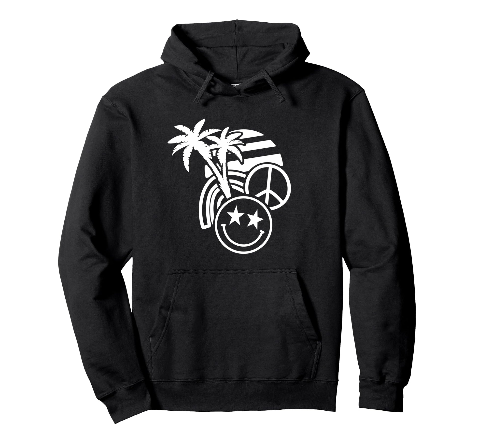 Palm Trees Peace Sign Rainbow Star Hoodie - Aesthetic Graphic for Adults - T-Shirt, Sweatshirt, Hoodie